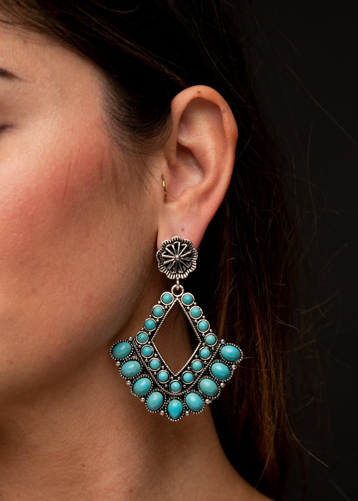 Turquoise Diamond Shaped Statement Post Earrings