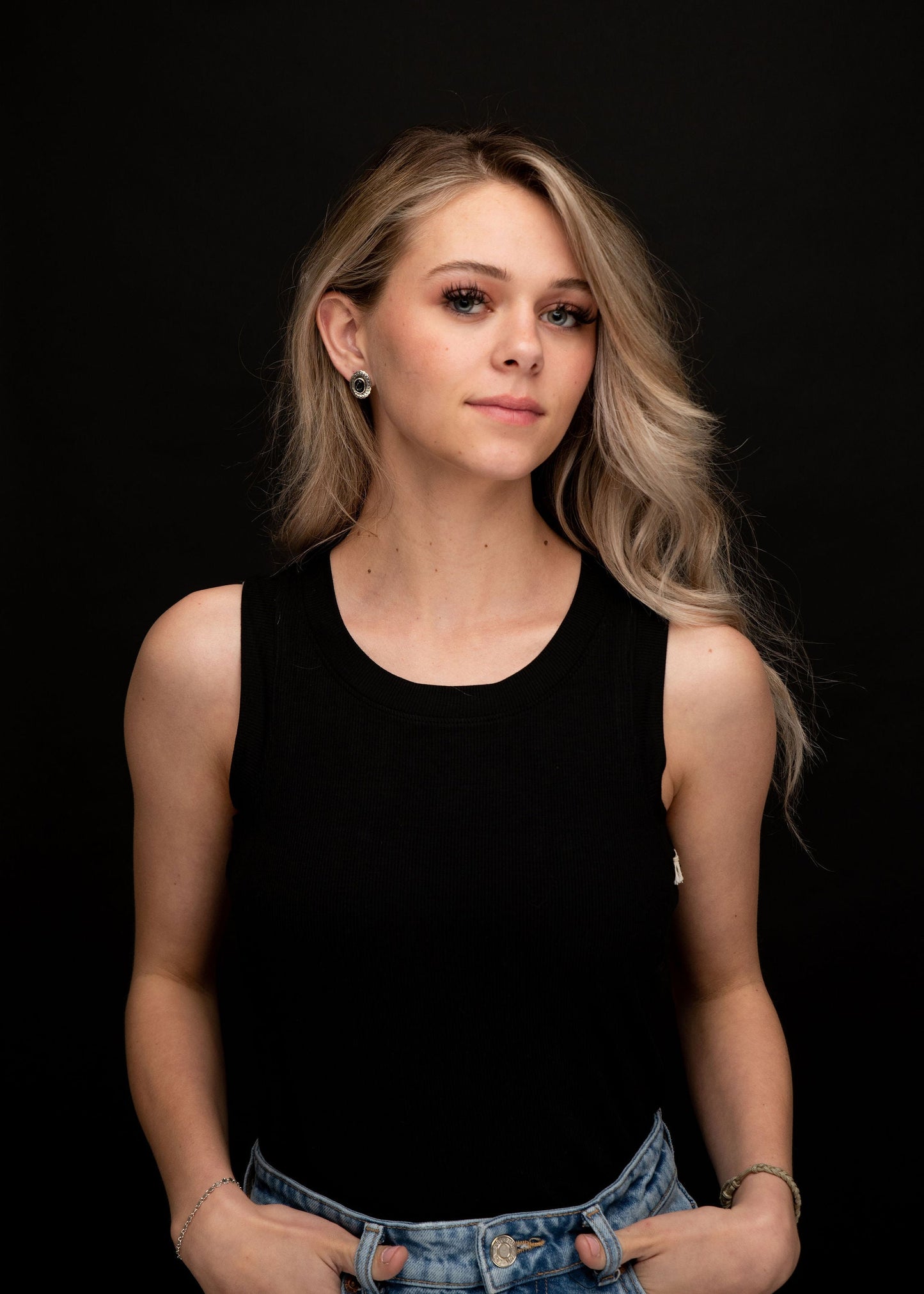 Floral Concho Post Earrings with Black Accent