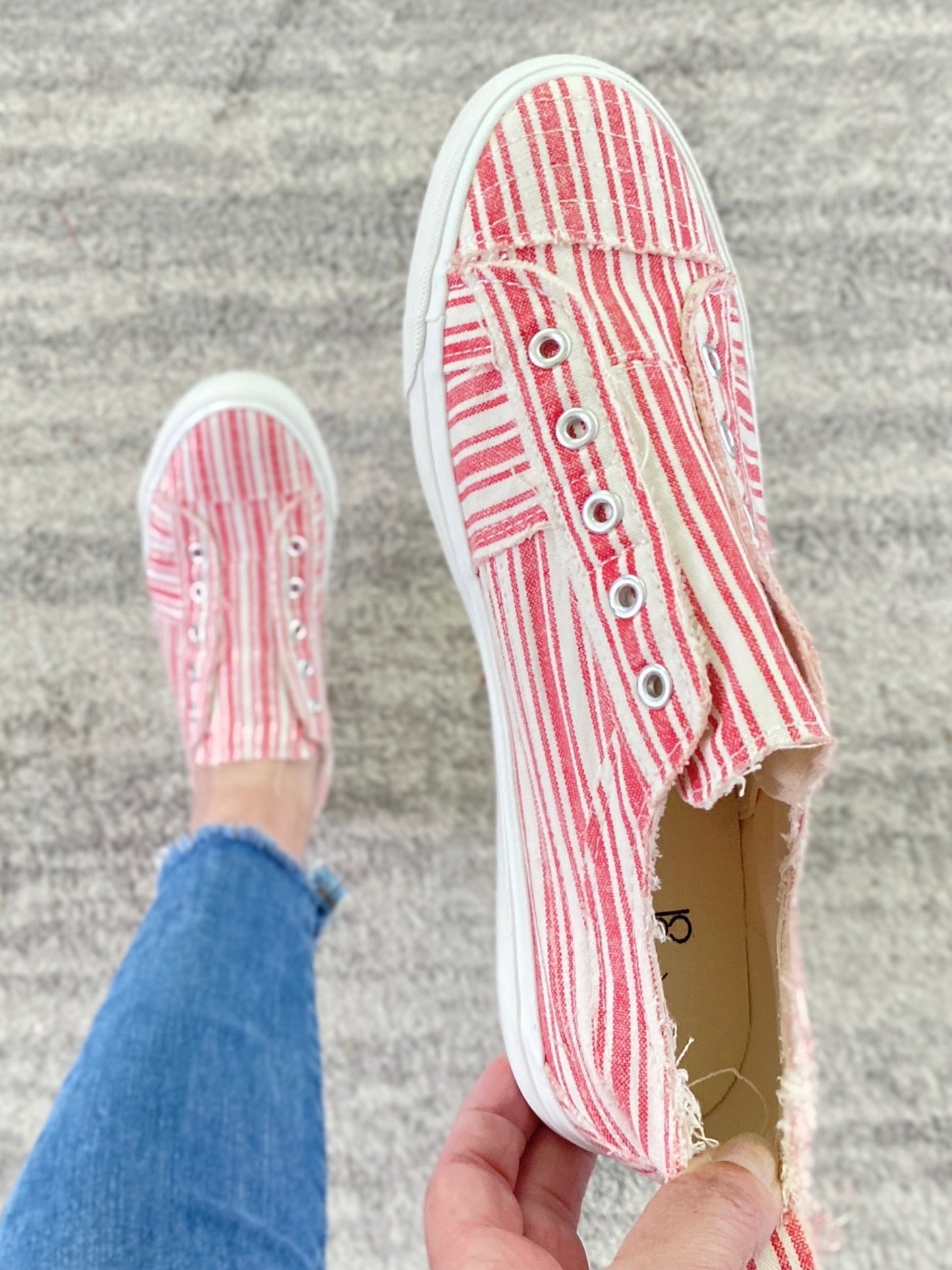 My Red Striped Babalu Shoes