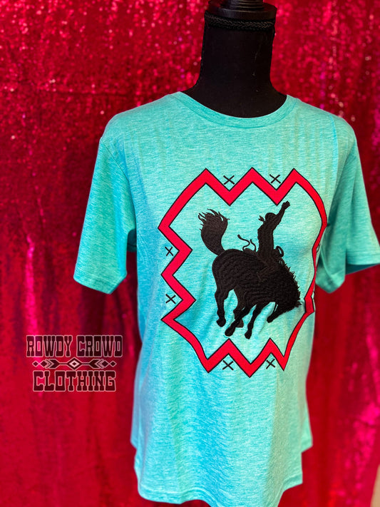 womens apparel, womens western tops, western tops, western apparel, western attire, embroidered tops, southwestern tops, southwestern style, womens western fashion, western wholesale, wholesale clothing and accessories wholesale clothing, western wholesale clothing, bronc, bronc riding, bronc tee, bronc riding tee