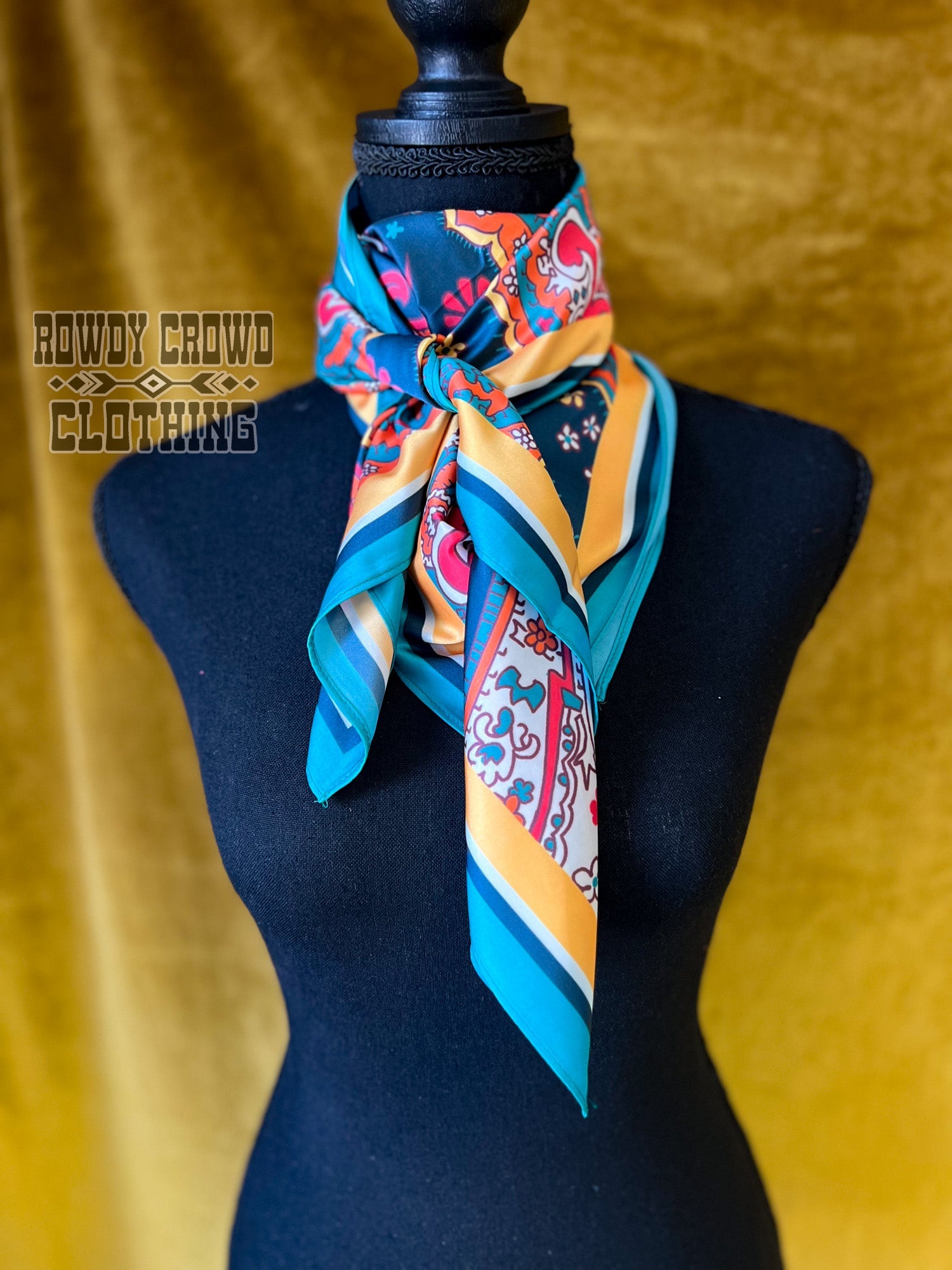 Women's scarf, Western Accessories, Western Apparel, Western Wholesale, western wild rags, cowboy rags, cowboy scarf, Wholesale Accessories, Wholesale Apparel, colorful wild rags, bright wild rags, boho western, paisley print, paisley wild rag