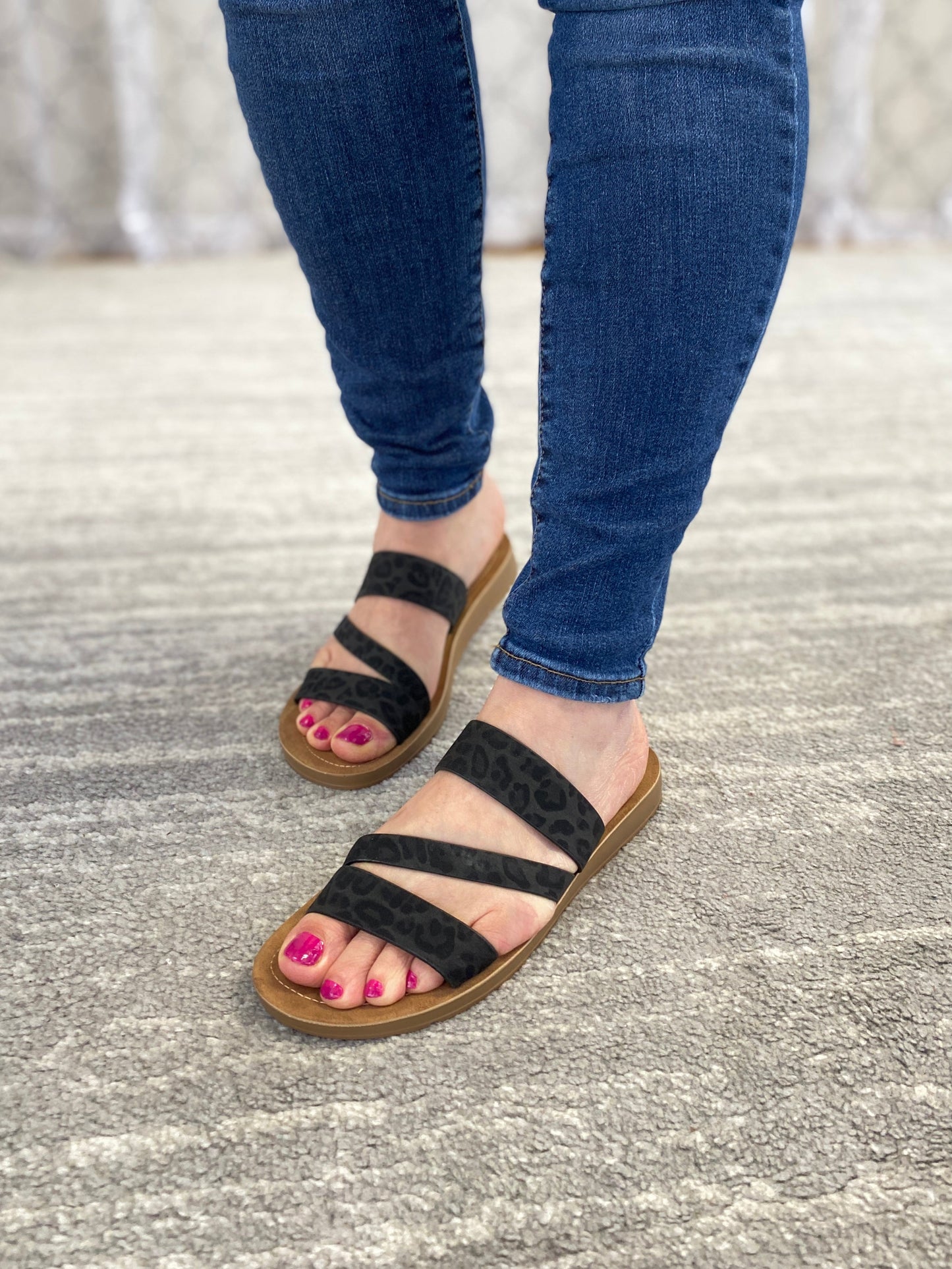 Lydia Sandal in Black Leopard