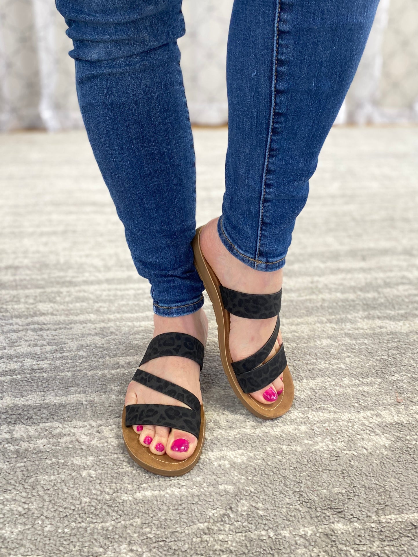 Lydia Sandal in Black Leopard