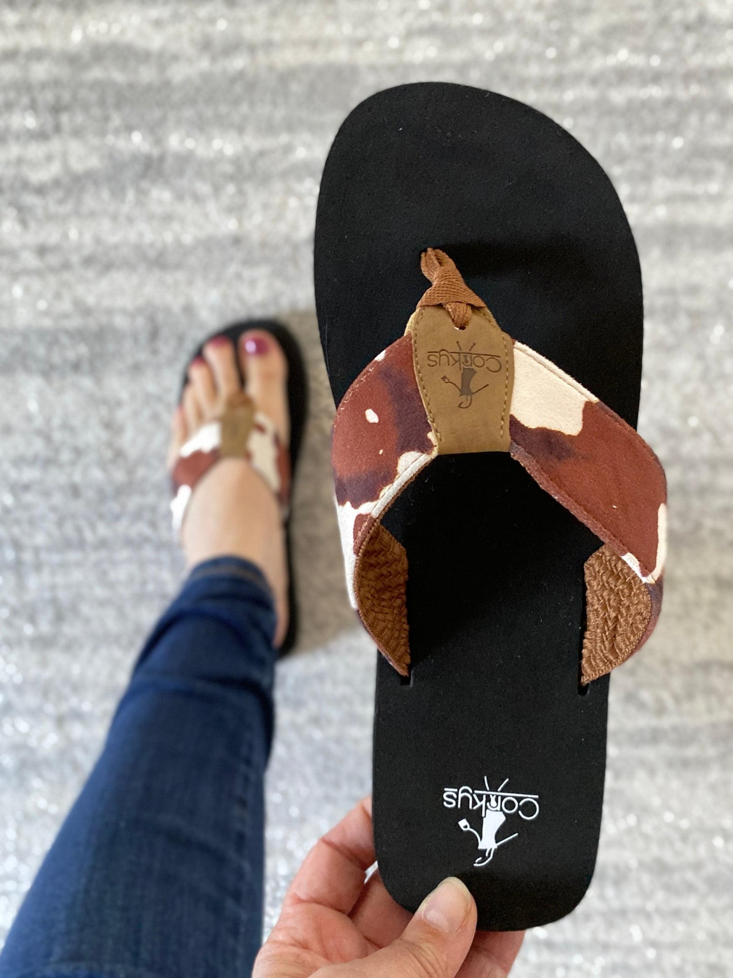 Cattle Sandals in Brown Cow