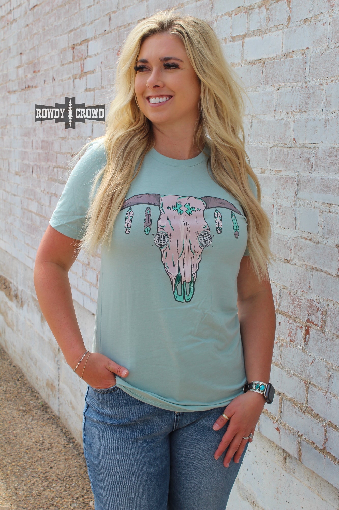 western apparel, western graphic tee, graphic western tees, wholesale clothing, western wholesale, women's western graphic tees, wholesale clothing and jewelry, western boutique clothing, western women's graphic tee, steer skull tee, disco steer skull, western boho tee, western steer skull