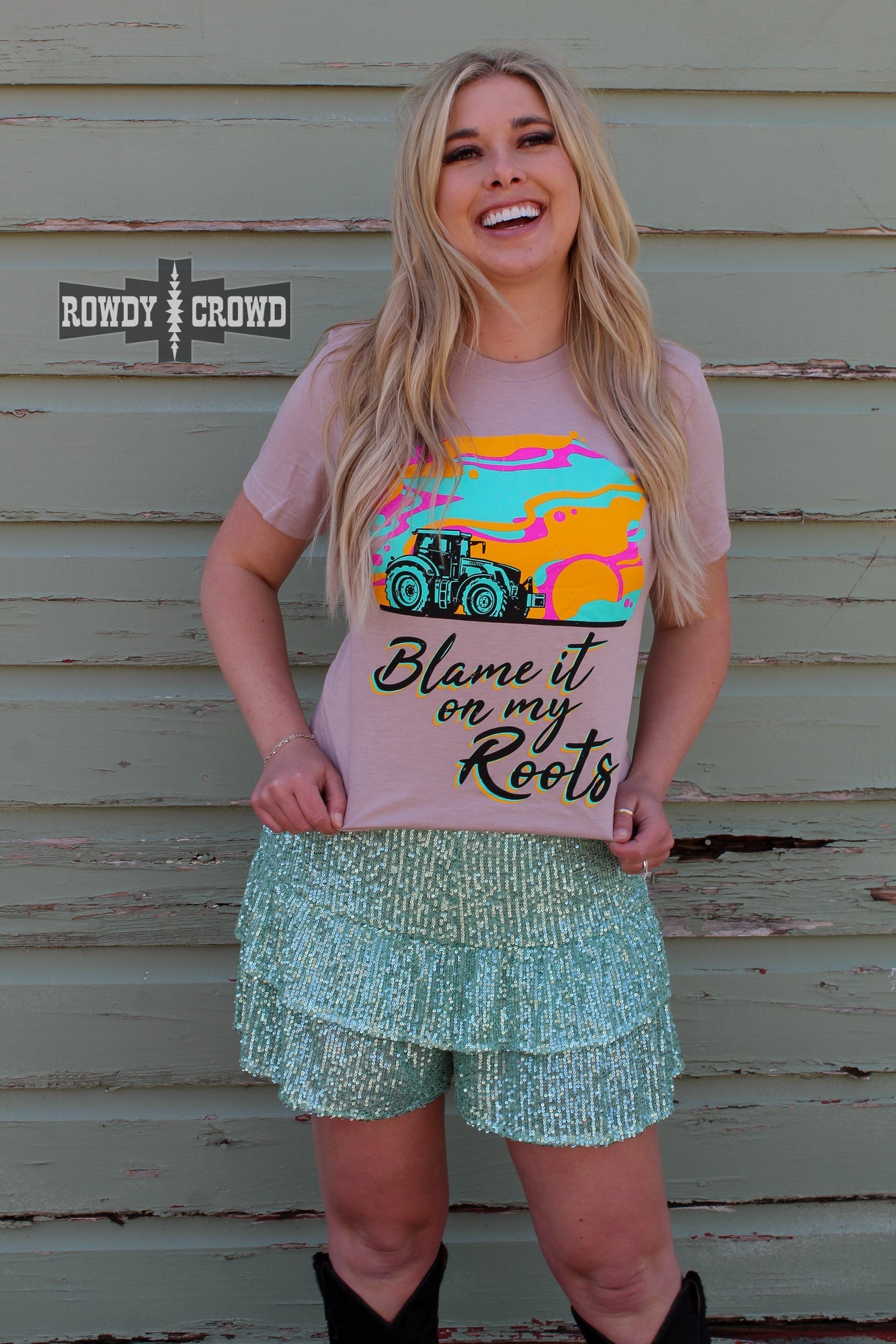 western apparel, western graphic tee, graphic western tees, wholesale clothing, western wholesale, women's western graphic tees, wholesale clothing and jewelry, western boutique clothing, western women's graphic tee, blame it on my roots tee, farming tee, women's farming tee, women's western tee, women's tractor tee