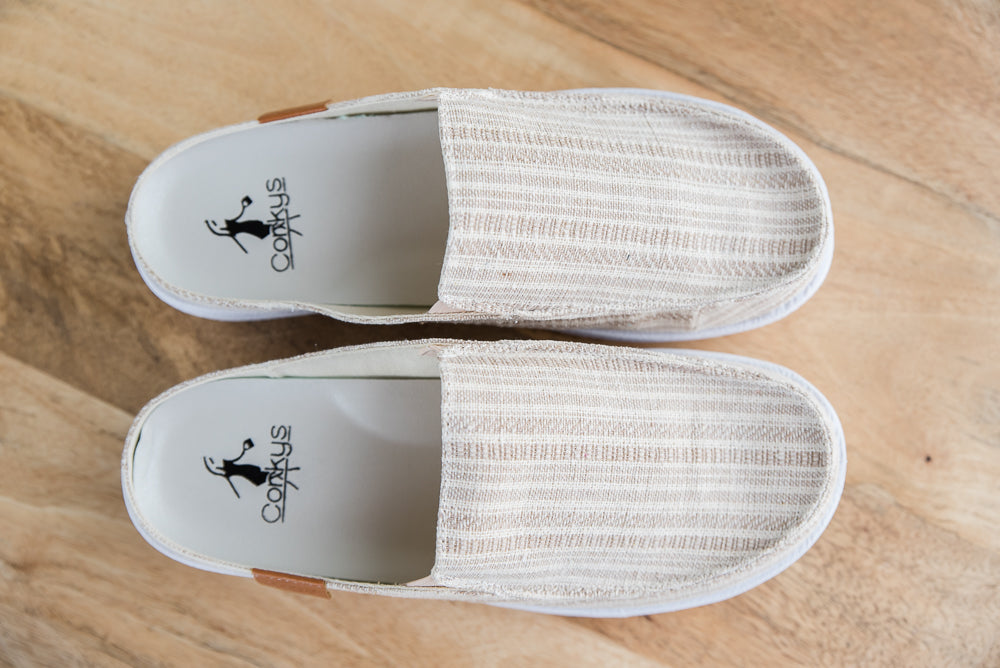 My Tan Striped Pontoons
