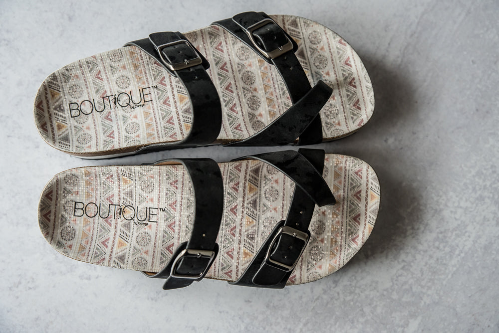 Tan Lines Sandals in Black