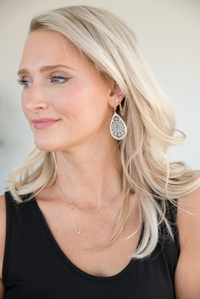 Teardrop Filigree Earrings in White