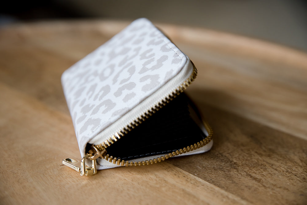 Adventure Mini Wallet In White Leopard