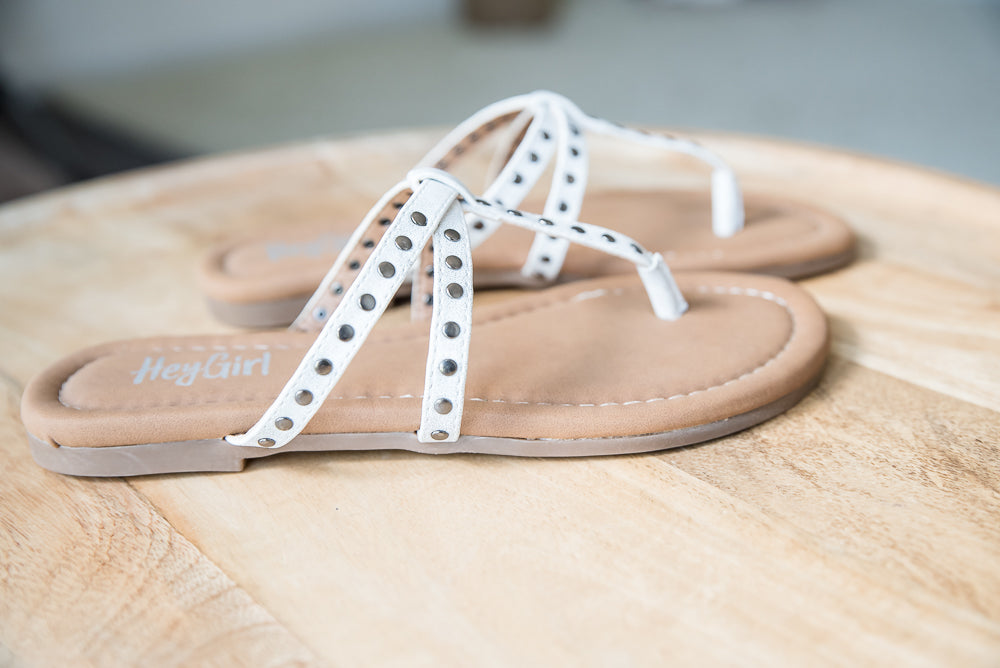 Swimsuit Sandals in White Metallic
