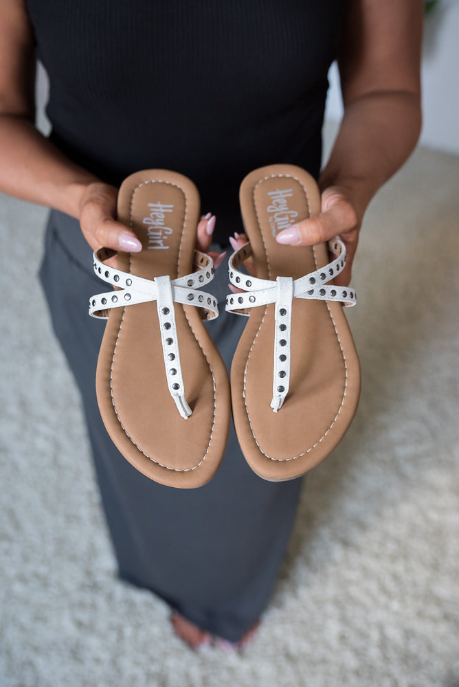 Swimsuit Sandals in White Metallic