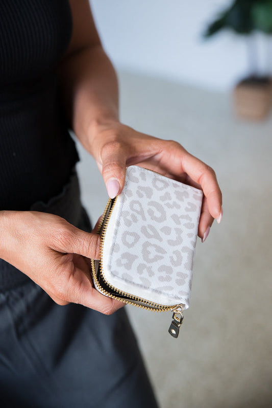 Adventure Mini Wallet In White Leopard