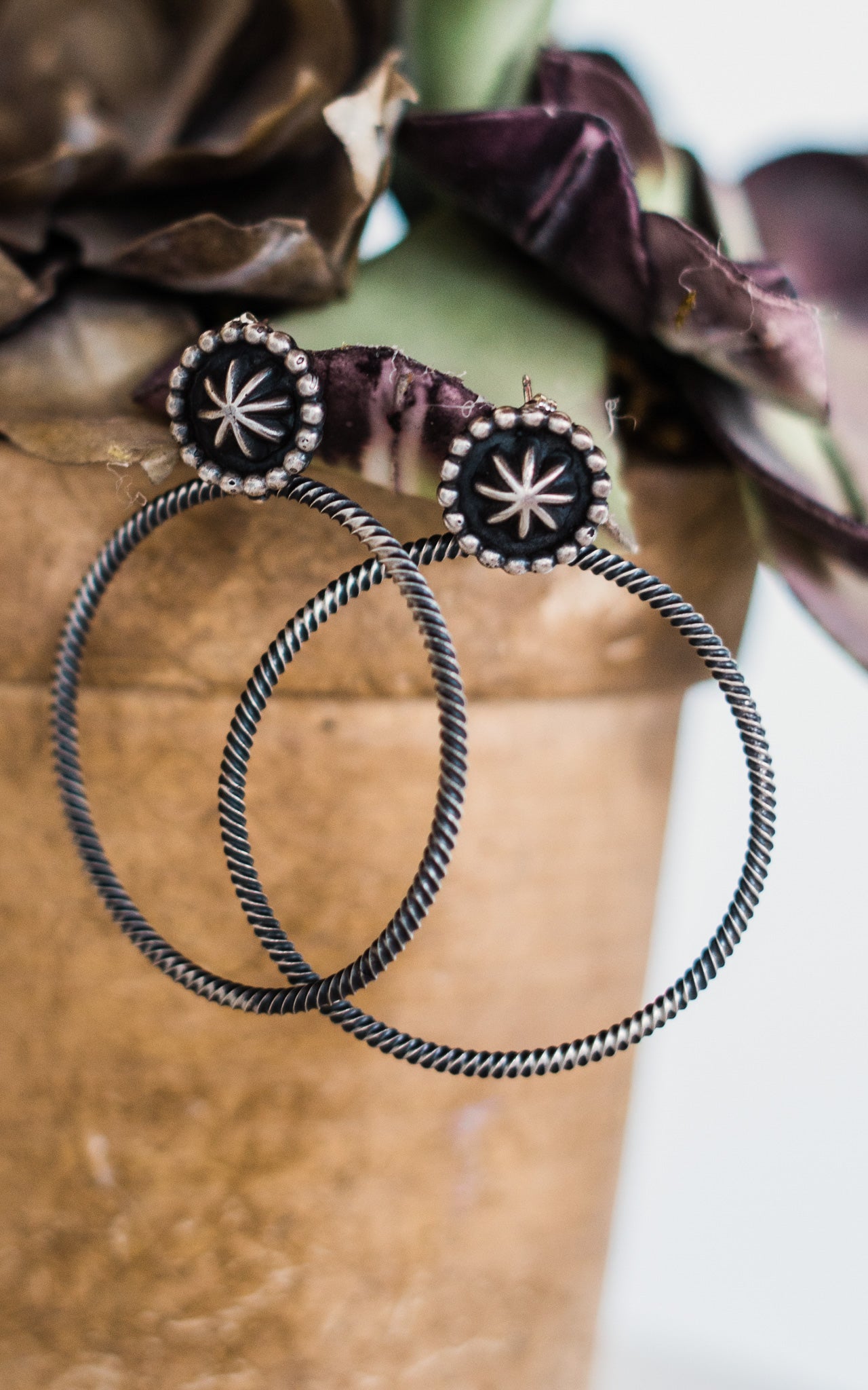 Verley Betone Navajo Sterling Hoop Earrings