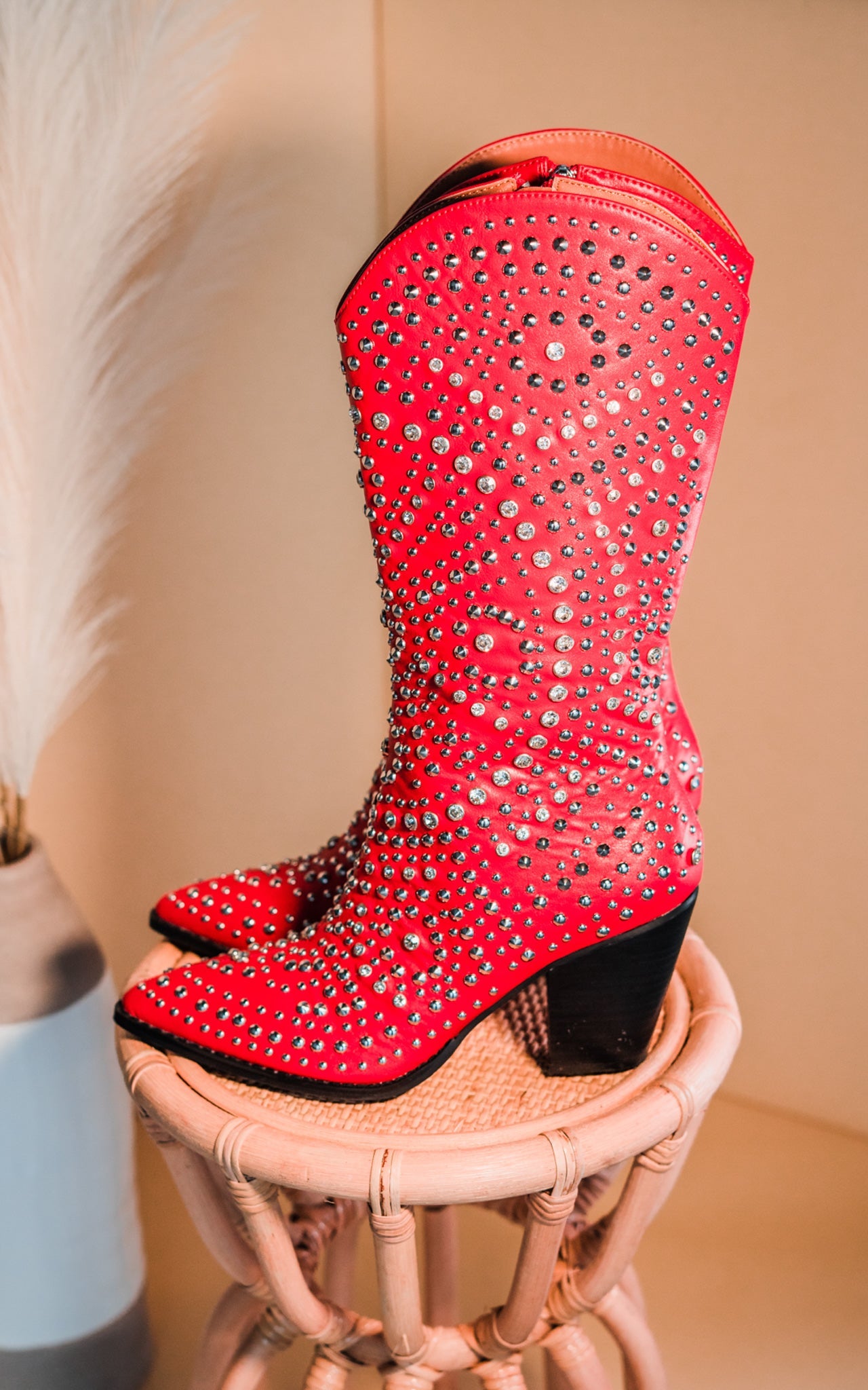 Beast Autumn Tall Studded Boot in Red