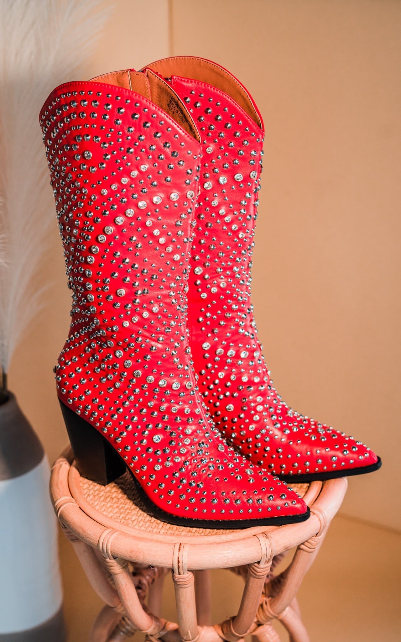 Beast Autumn Tall Studded Boot in Red