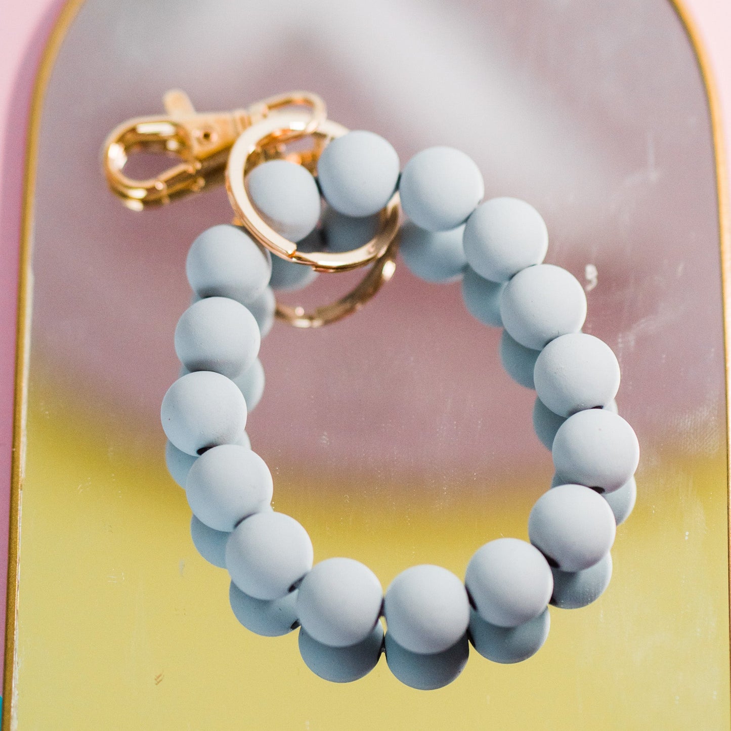 Beaded Key Chain Wristlet in Grey