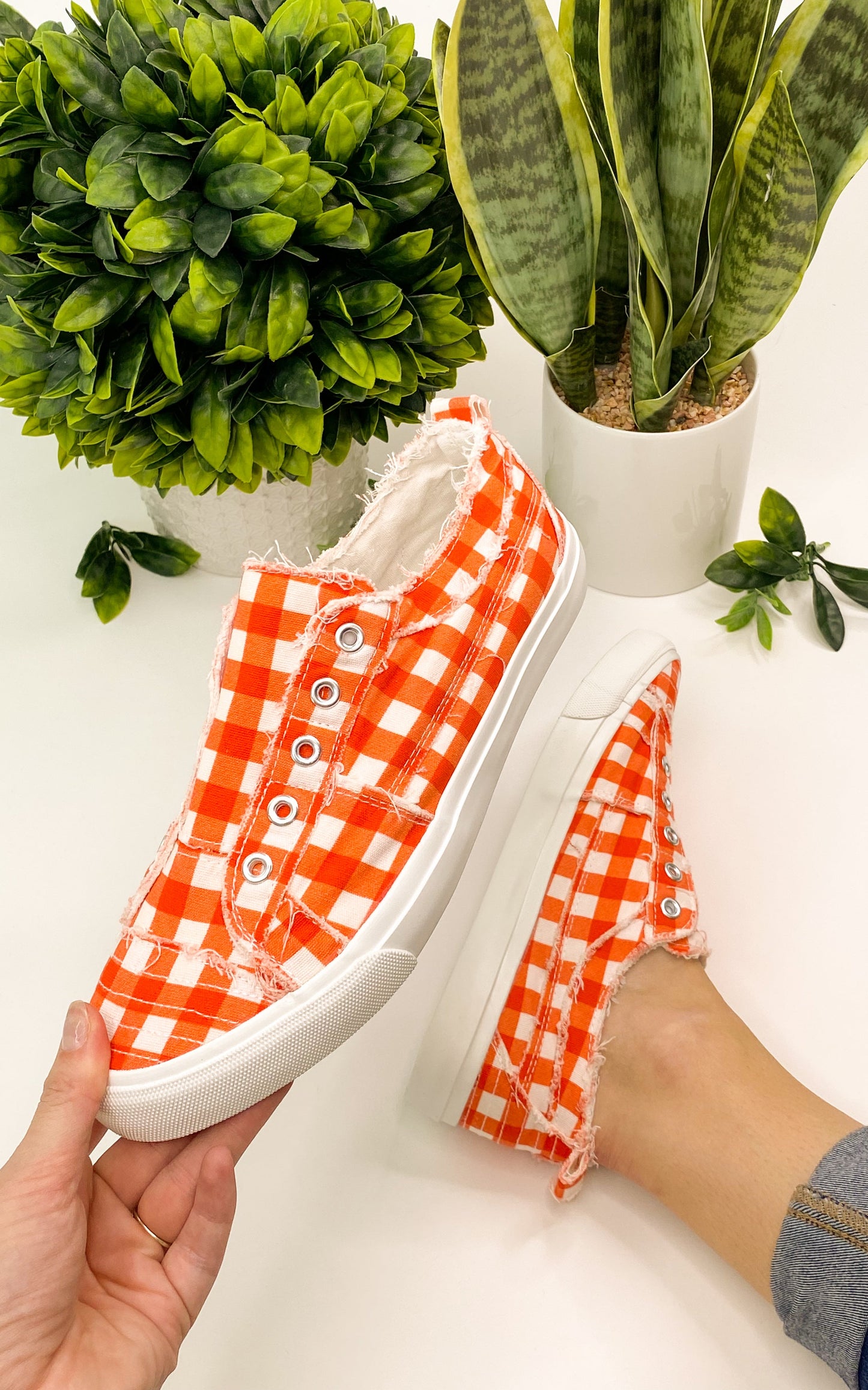 Corkys Babalu Sneaker in Orange Gingham