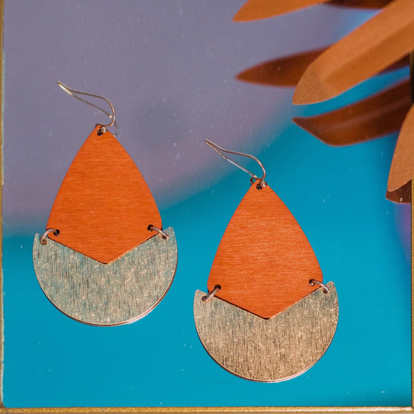 Stained Wood and Gold Earrings