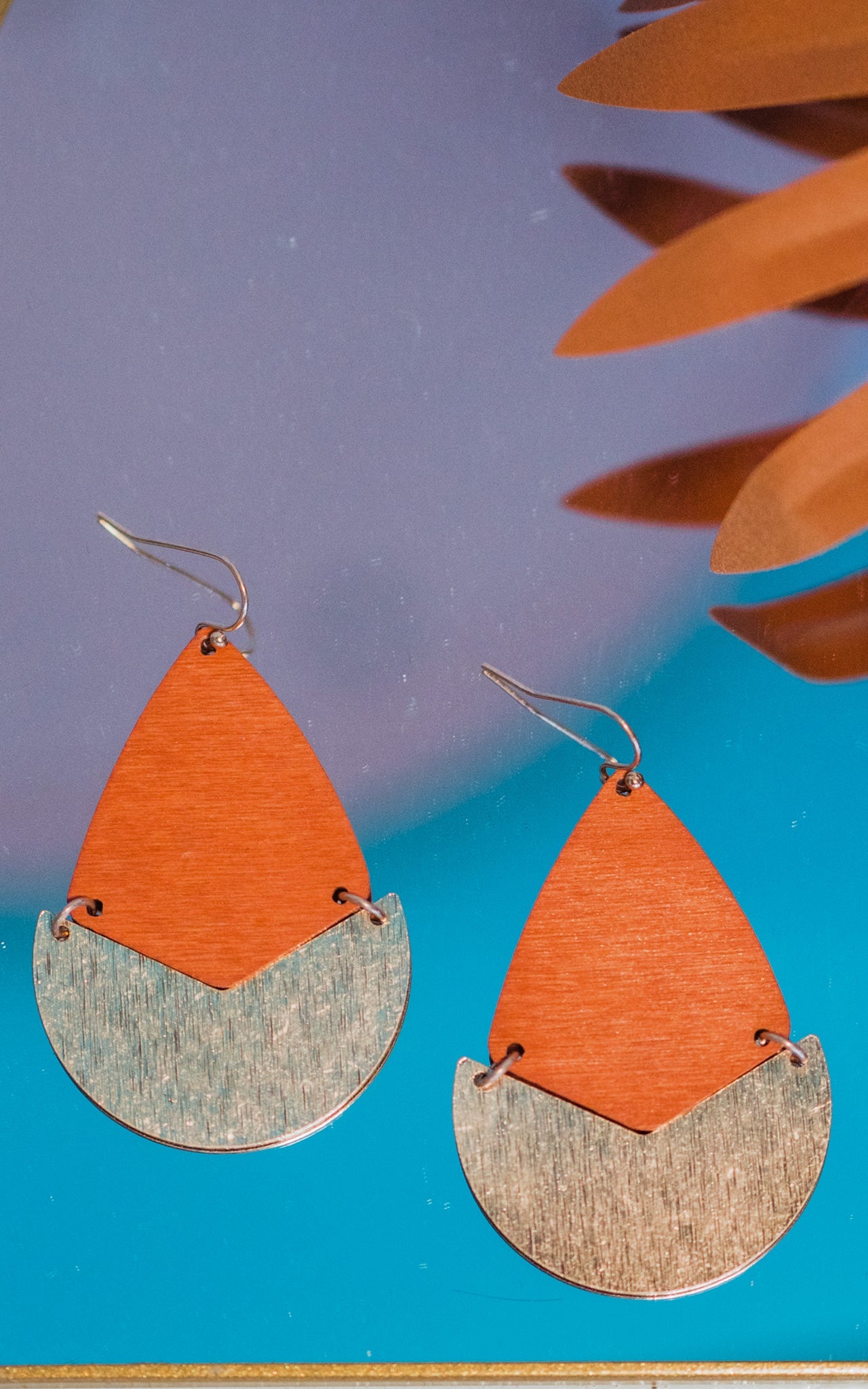 Stained Wood and Gold Earrings