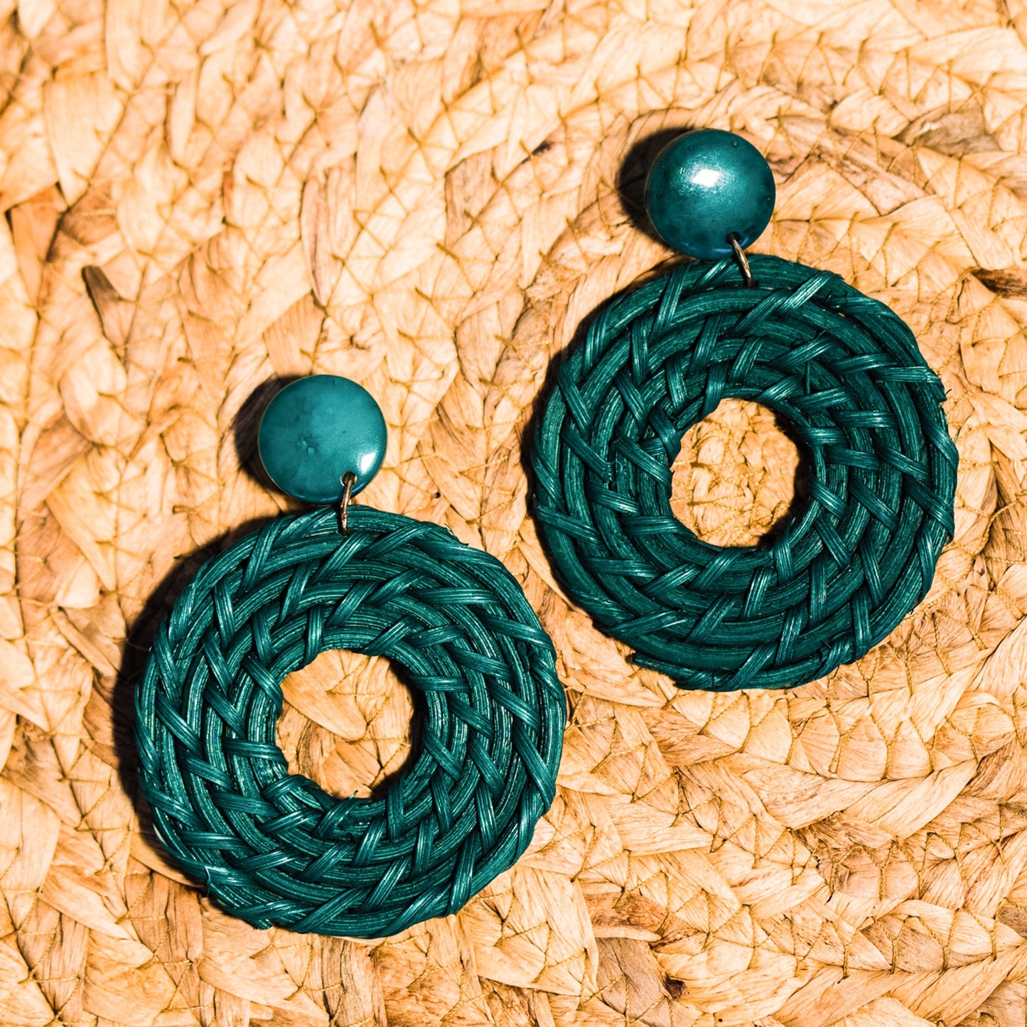 Emerald Green Rattan Earrings