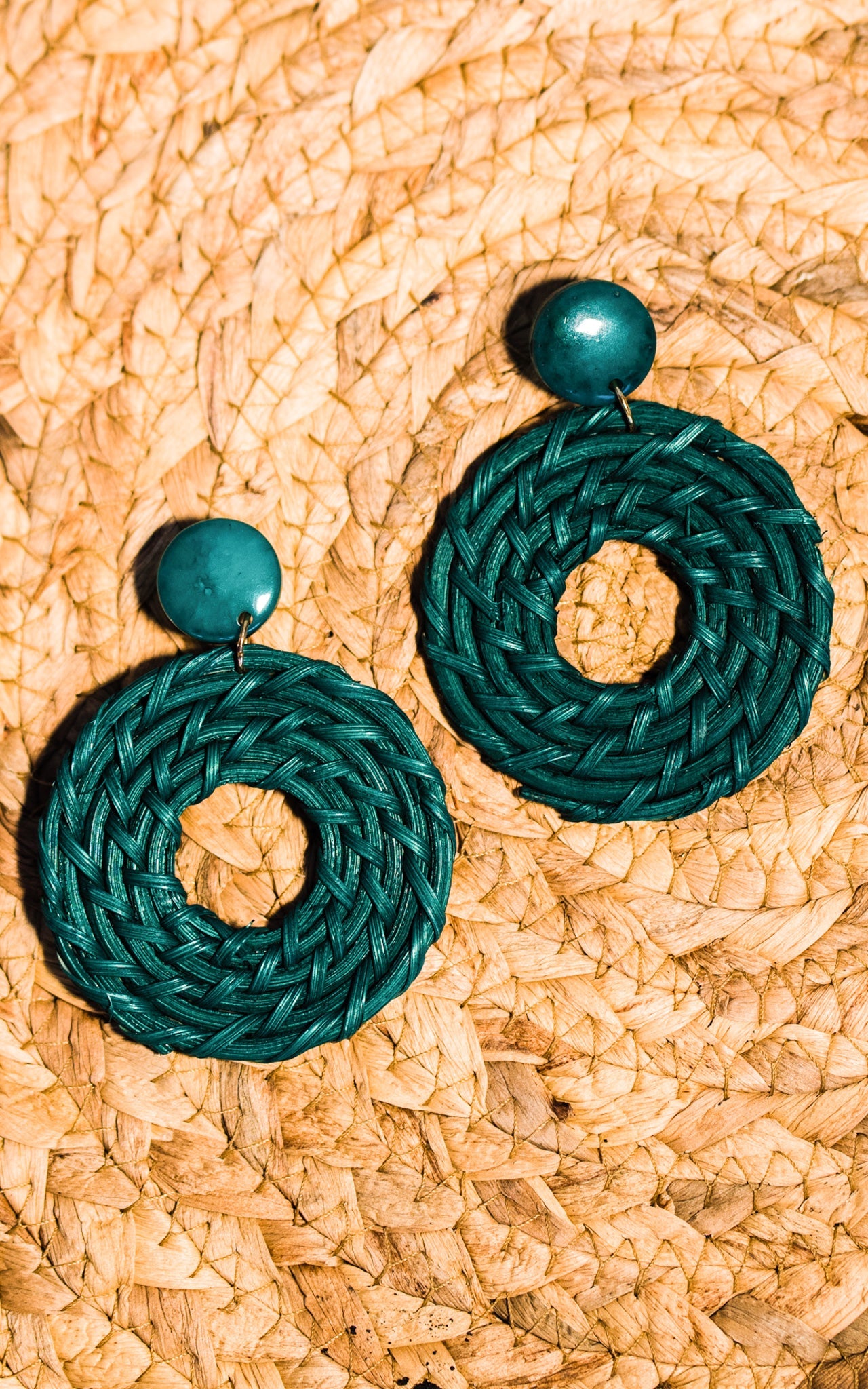 Emerald Green Rattan Earrings
