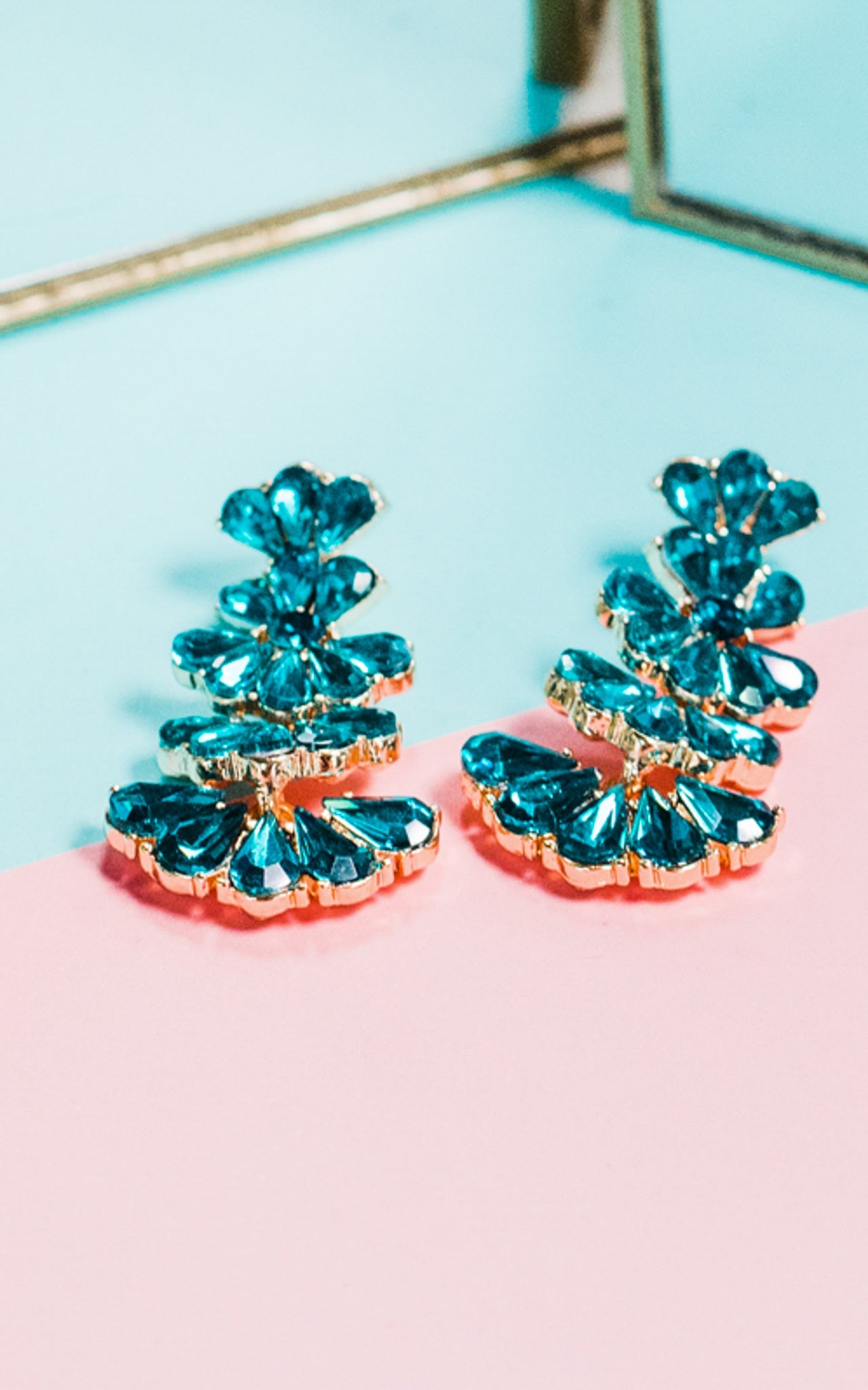 Teal and Gold Crystal Earrings