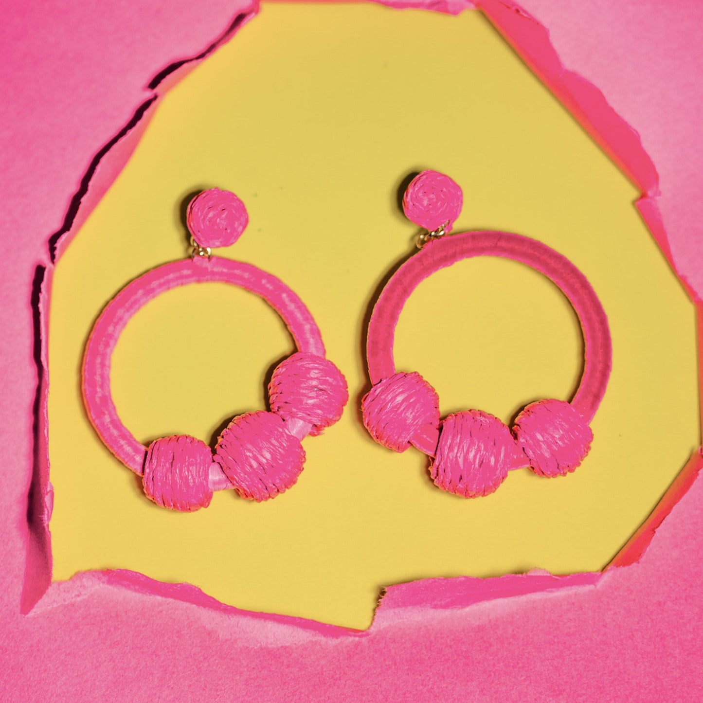 Pink Raffia Hoops