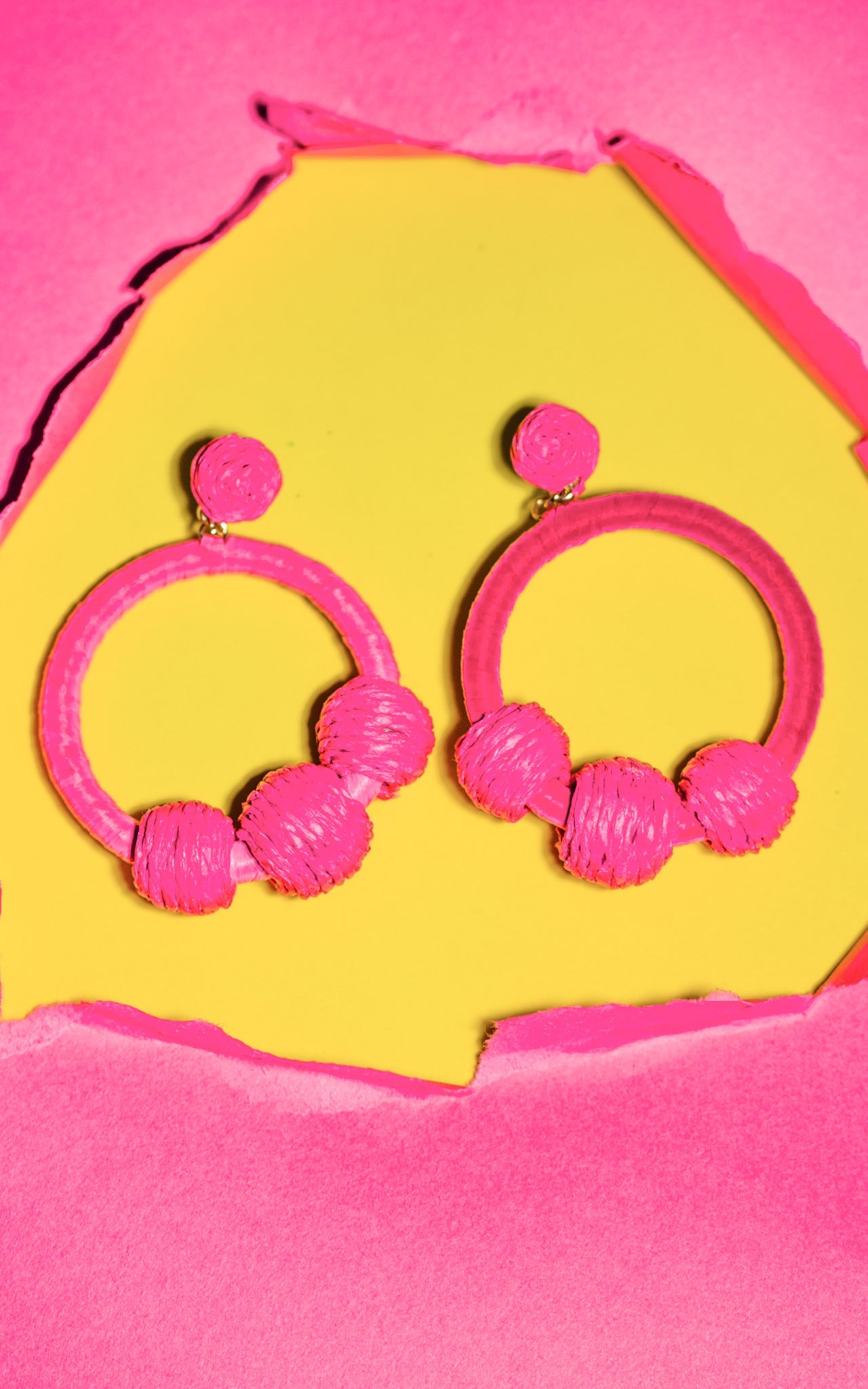 Pink Raffia Hoops