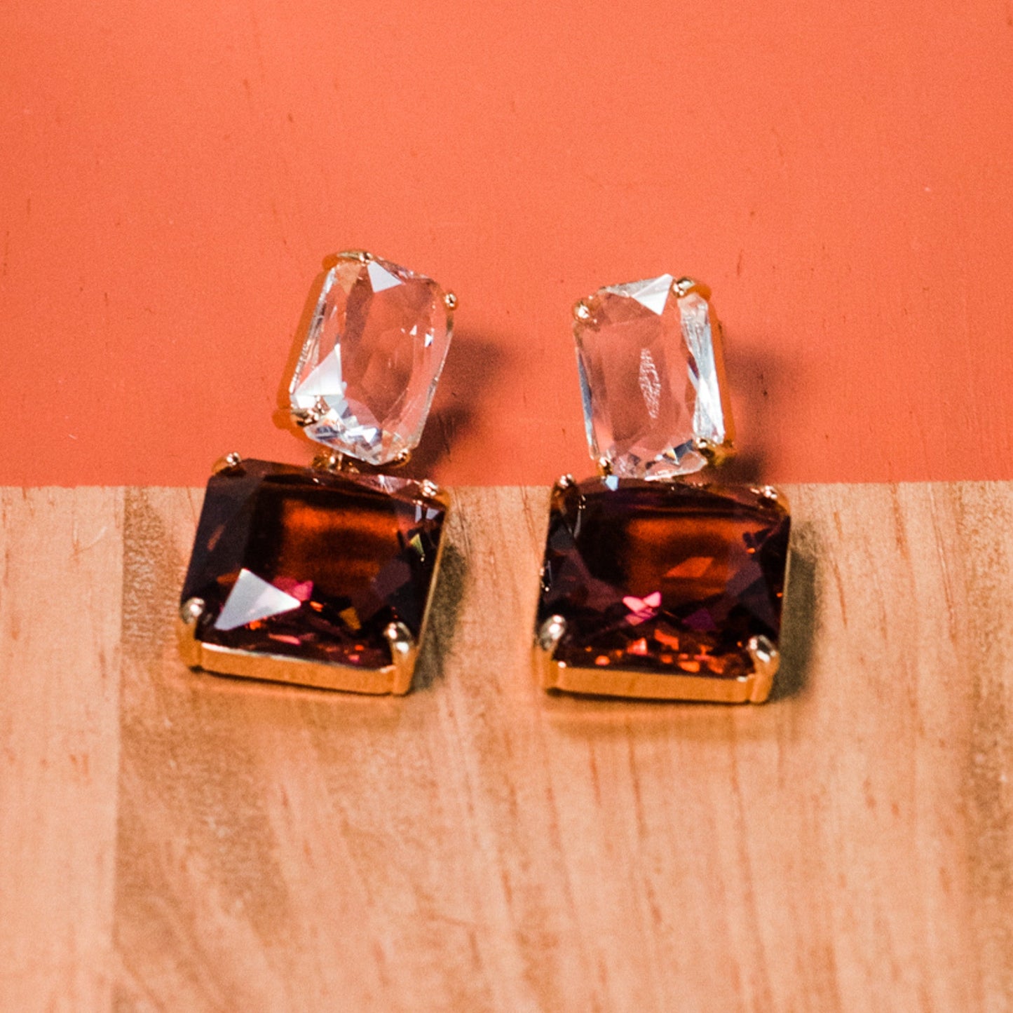 Espresso and Clear Rhinestone Earrings