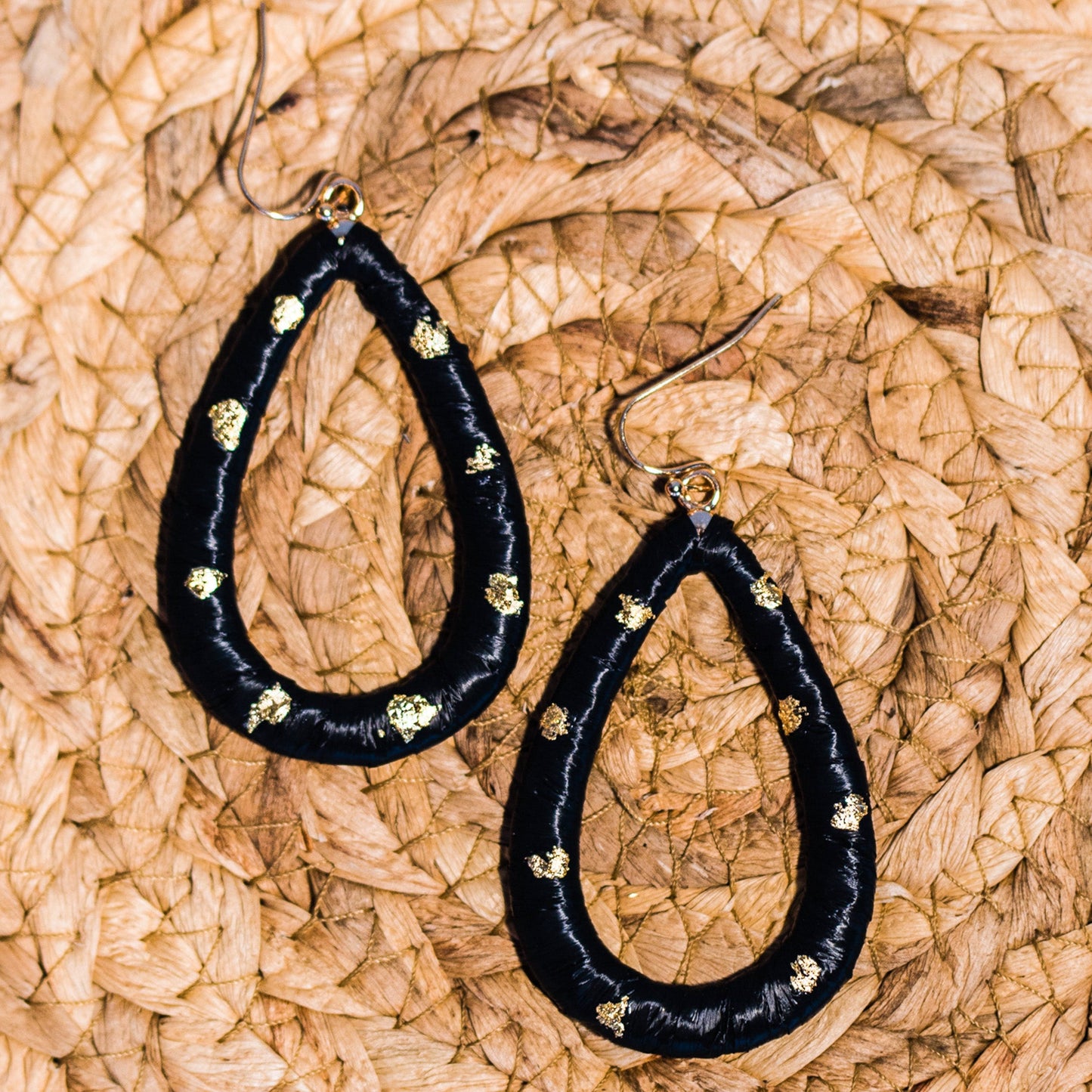 Black Raffia Teardrop Earrings