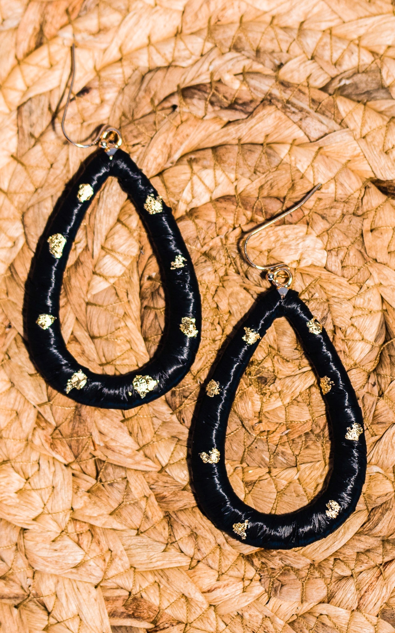 Black Raffia Teardrop Earrings