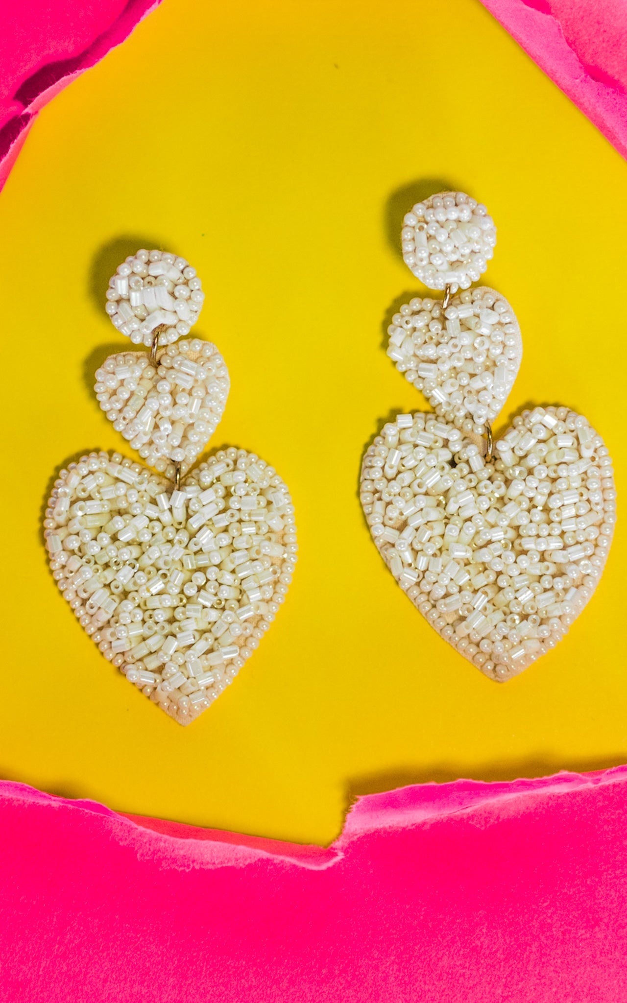 Graduated Heart Seed Bead Earrings