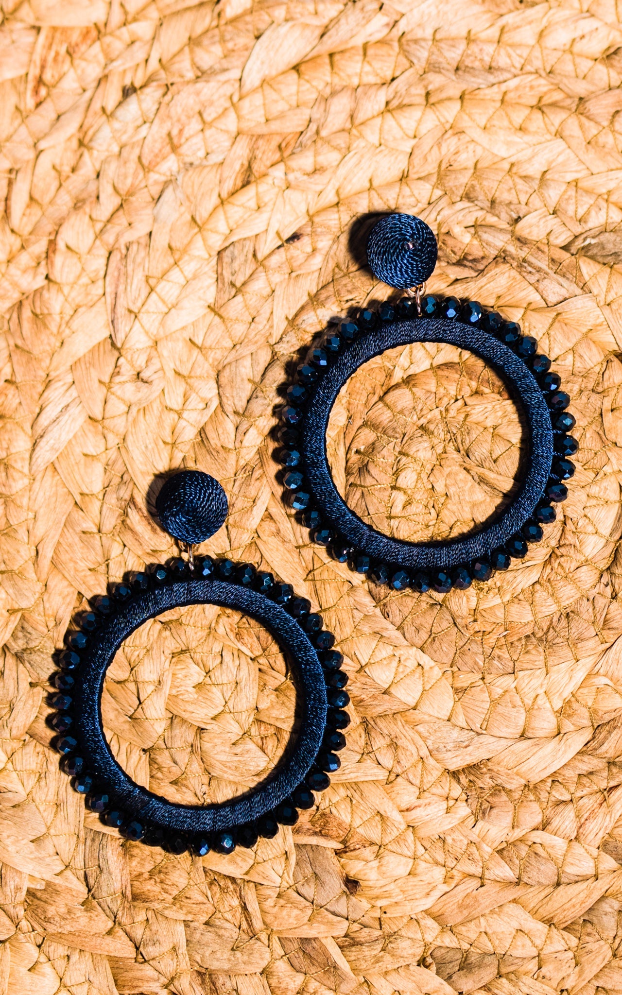 Navy Crystal Hoops