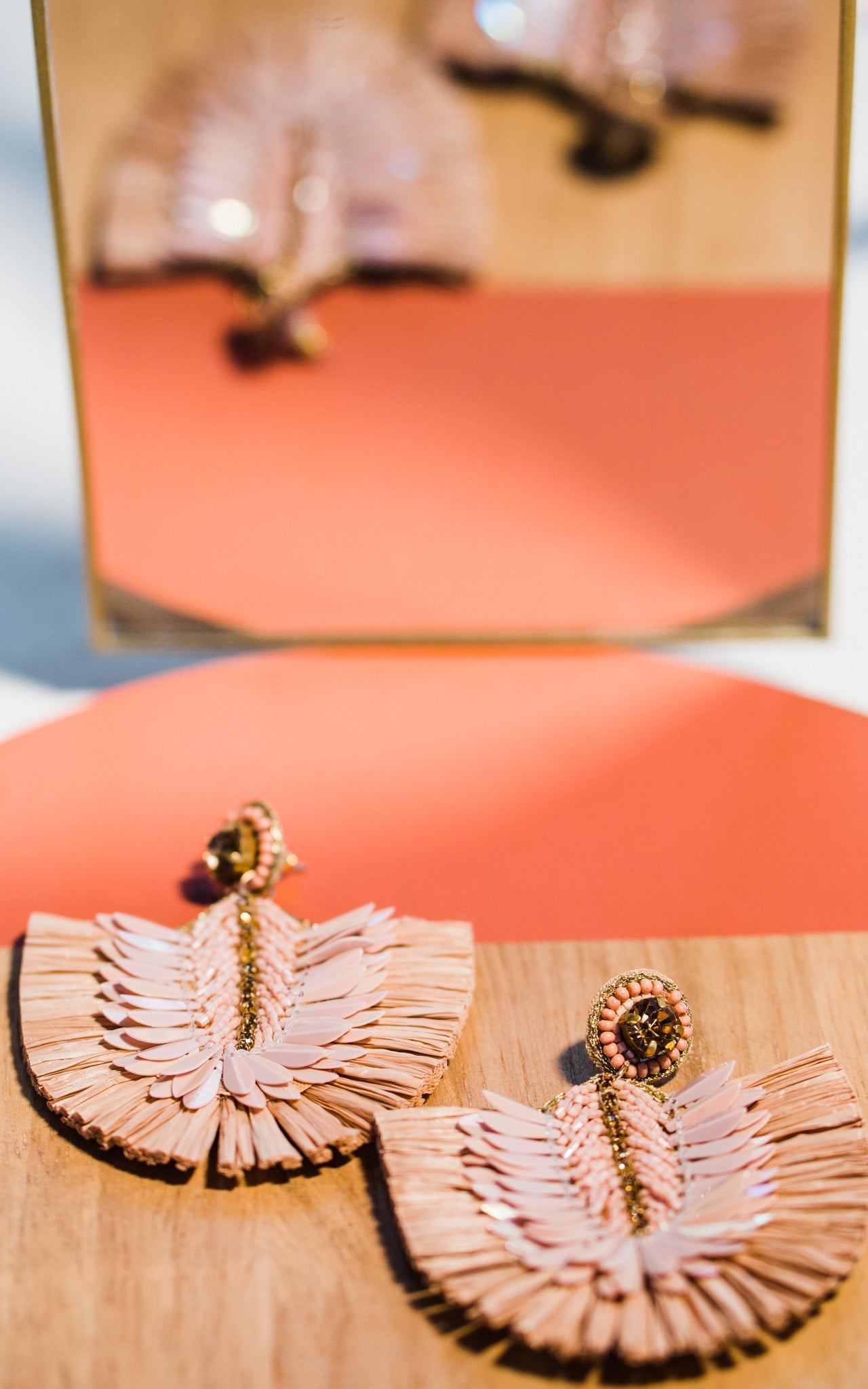 Dusty Pink Raffia Fringe Earrings