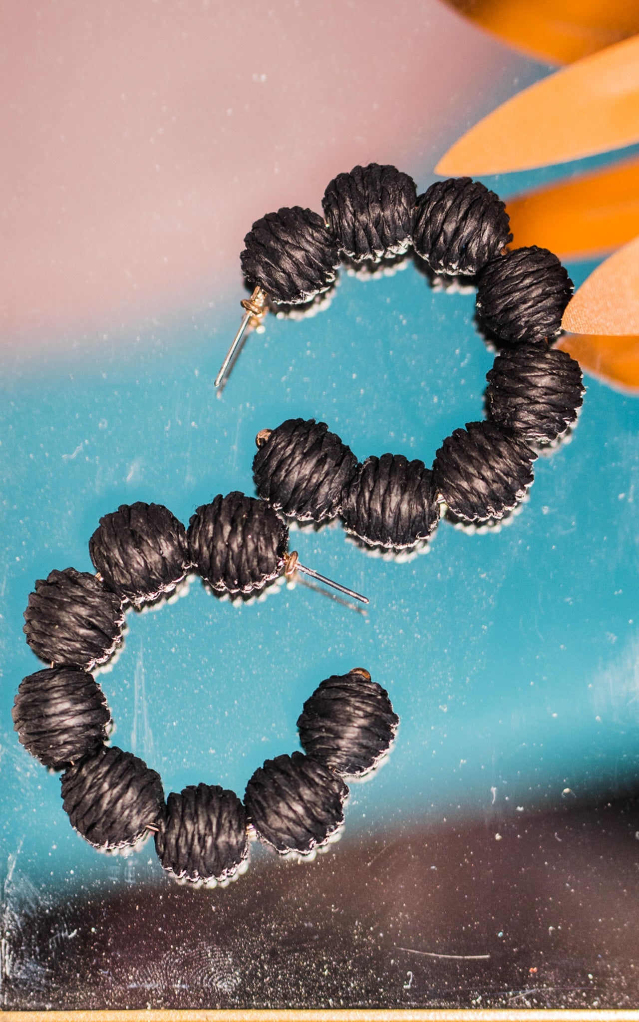 Black Raffia Knot Hoops