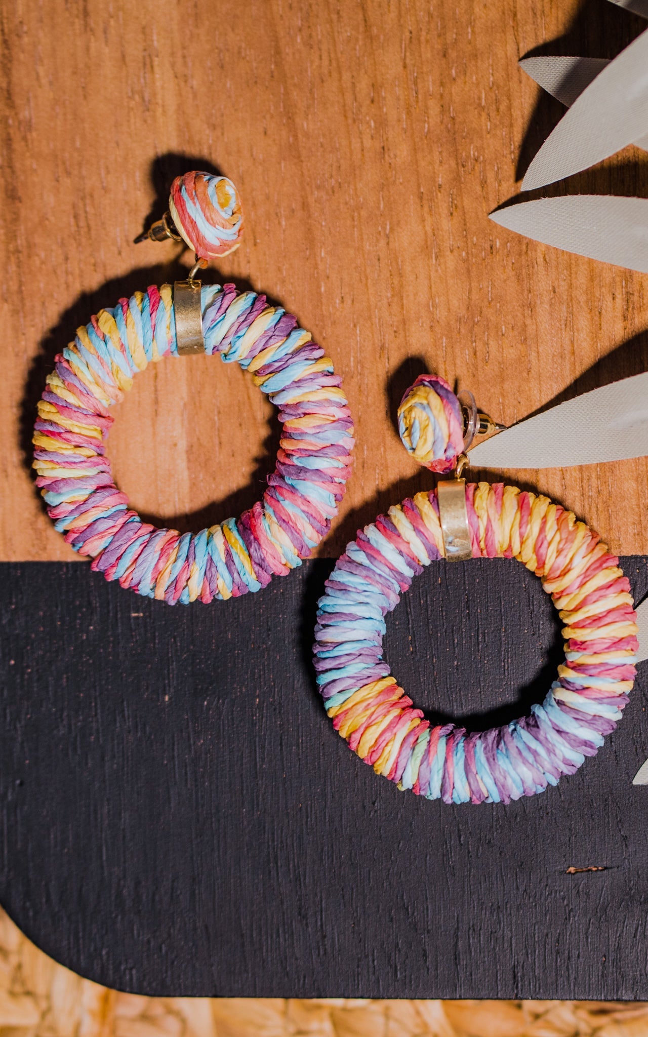 Rainbow Raffia Hoop
