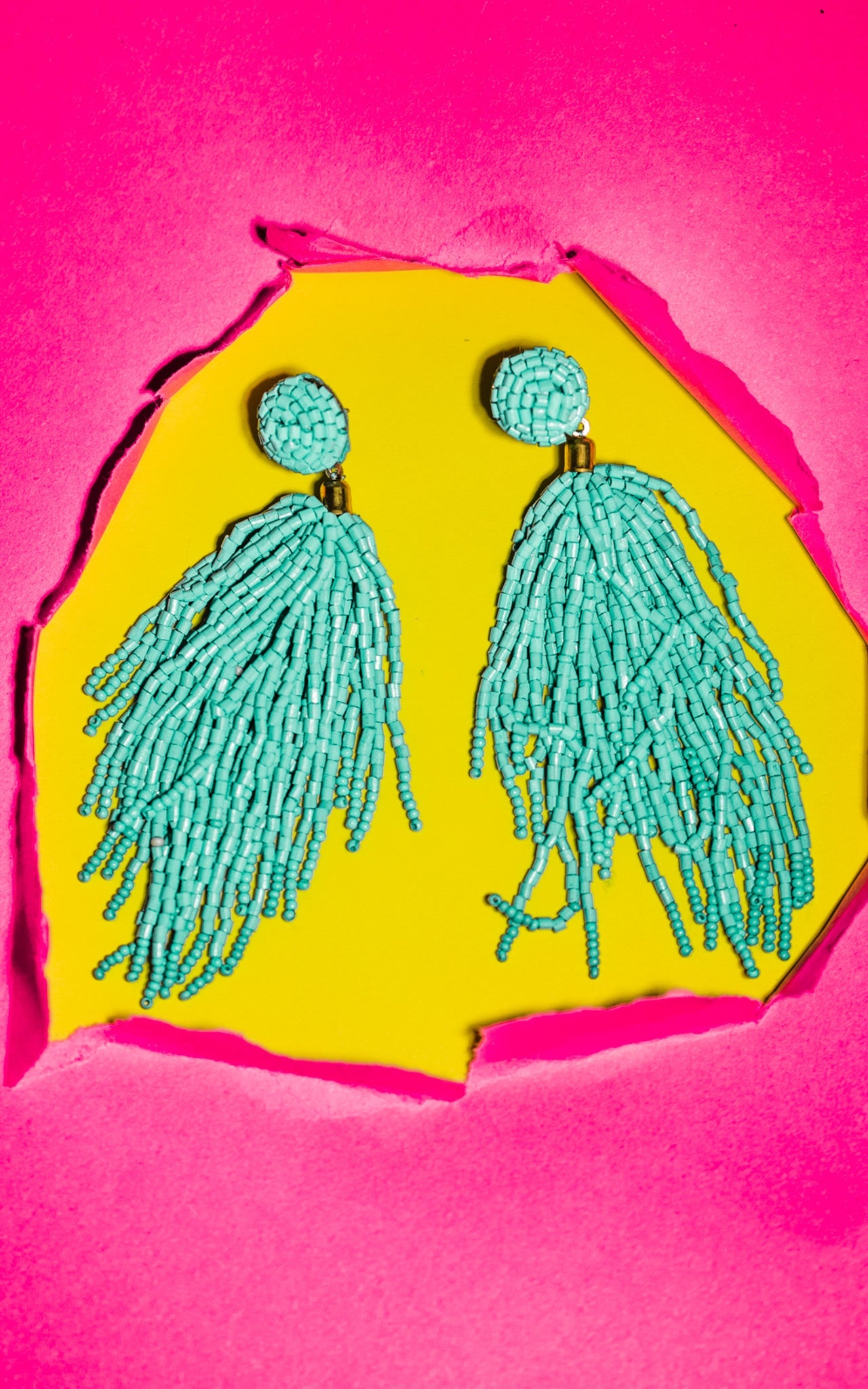 Turquoise Seed Bead Tassel Earrings