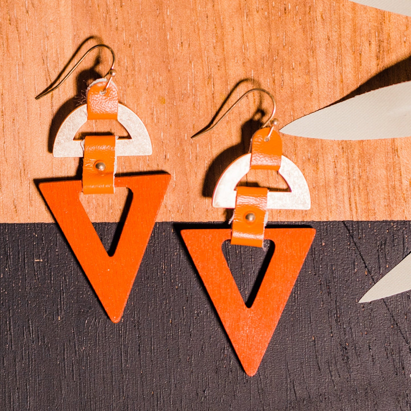 Rust and Gold Triangle Earrings