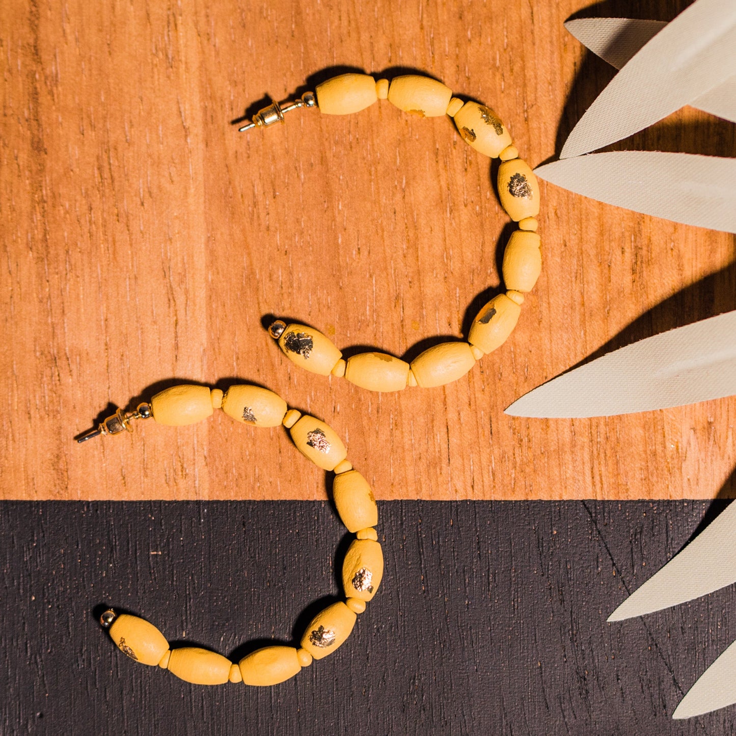 Mustard Beaded Hoops