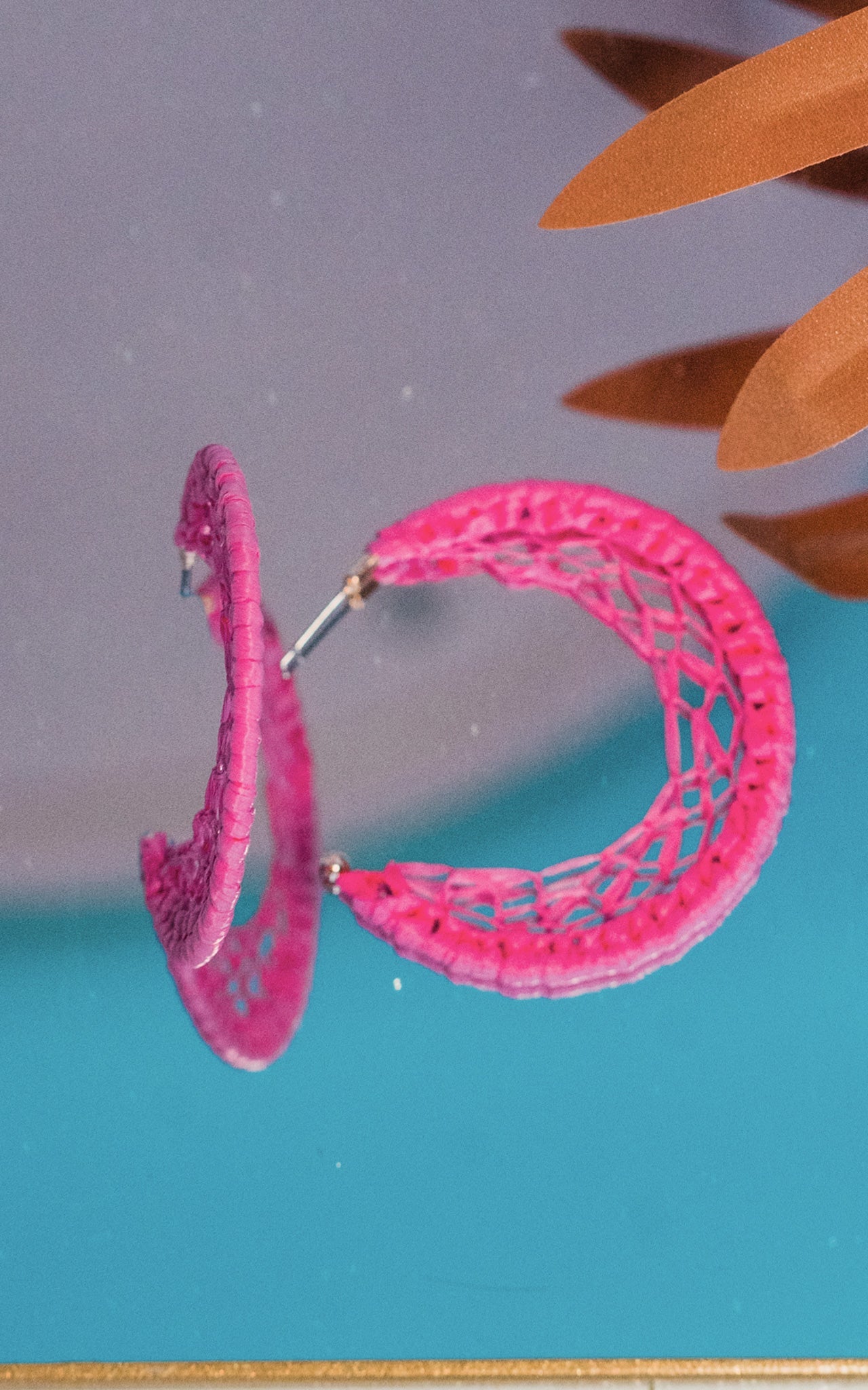 Raffia Woven Hoops in Fuchsia