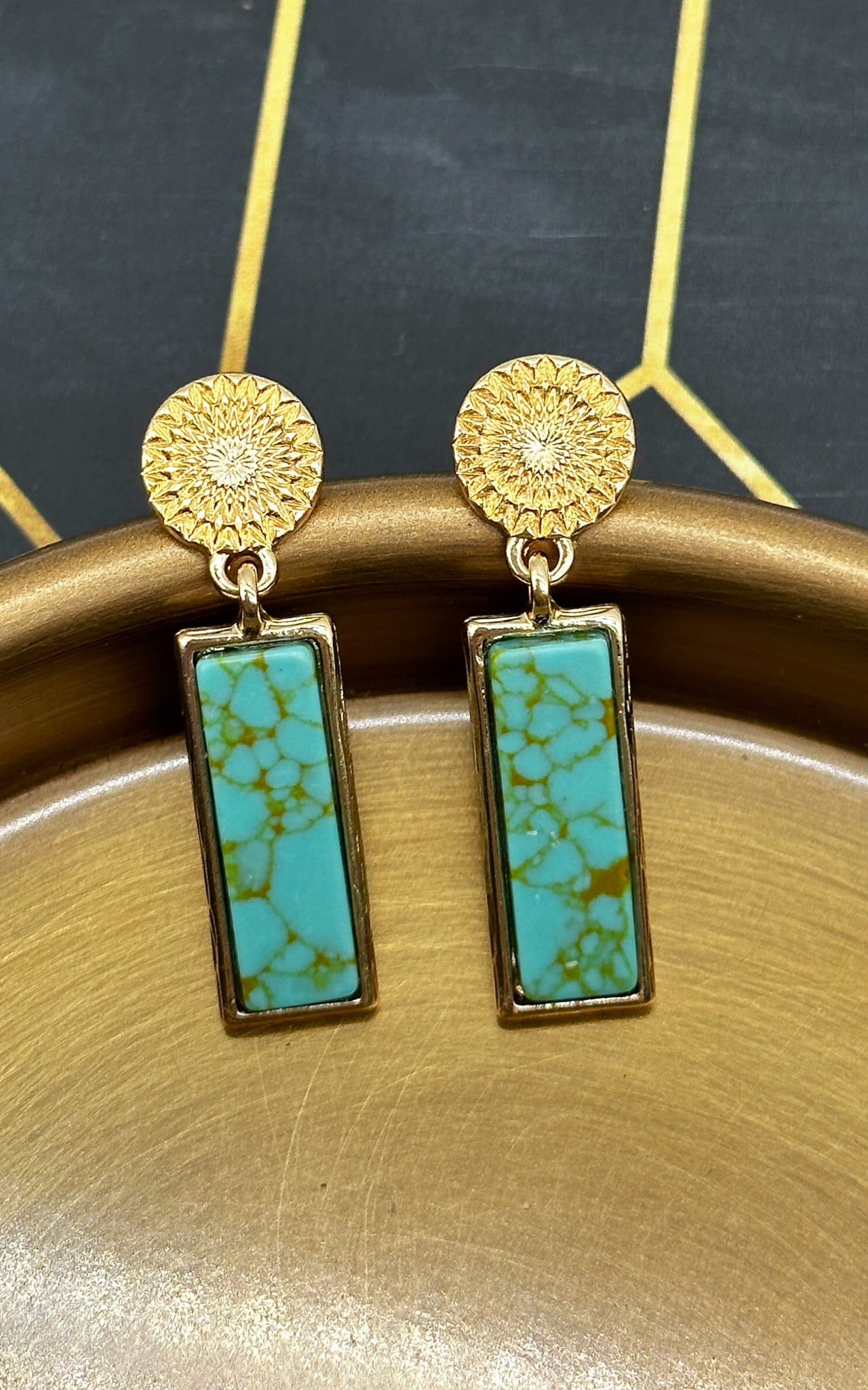 Gold and Turquoise Post Earrings