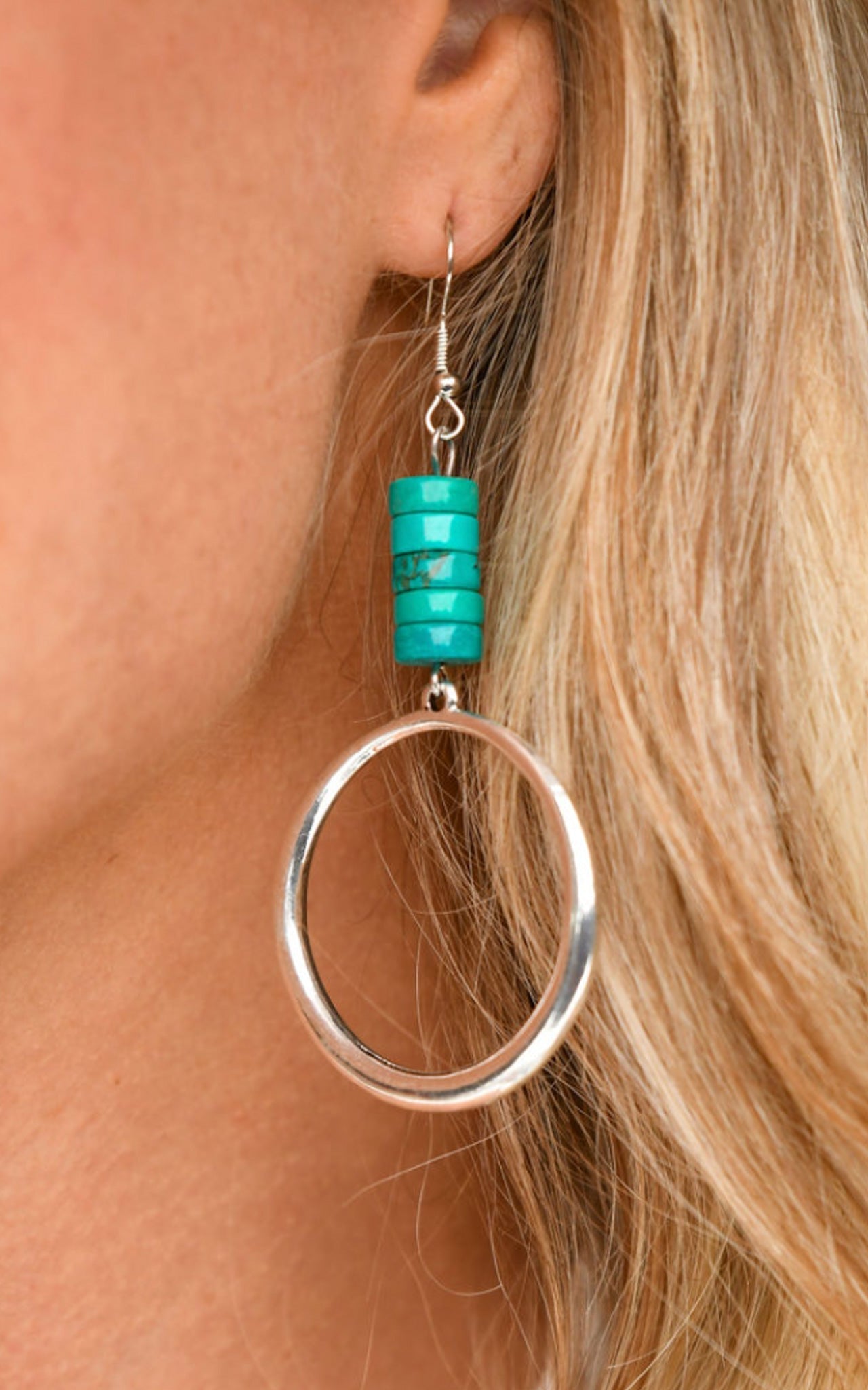 Gold Hoop with Turquoise Accent Earrings