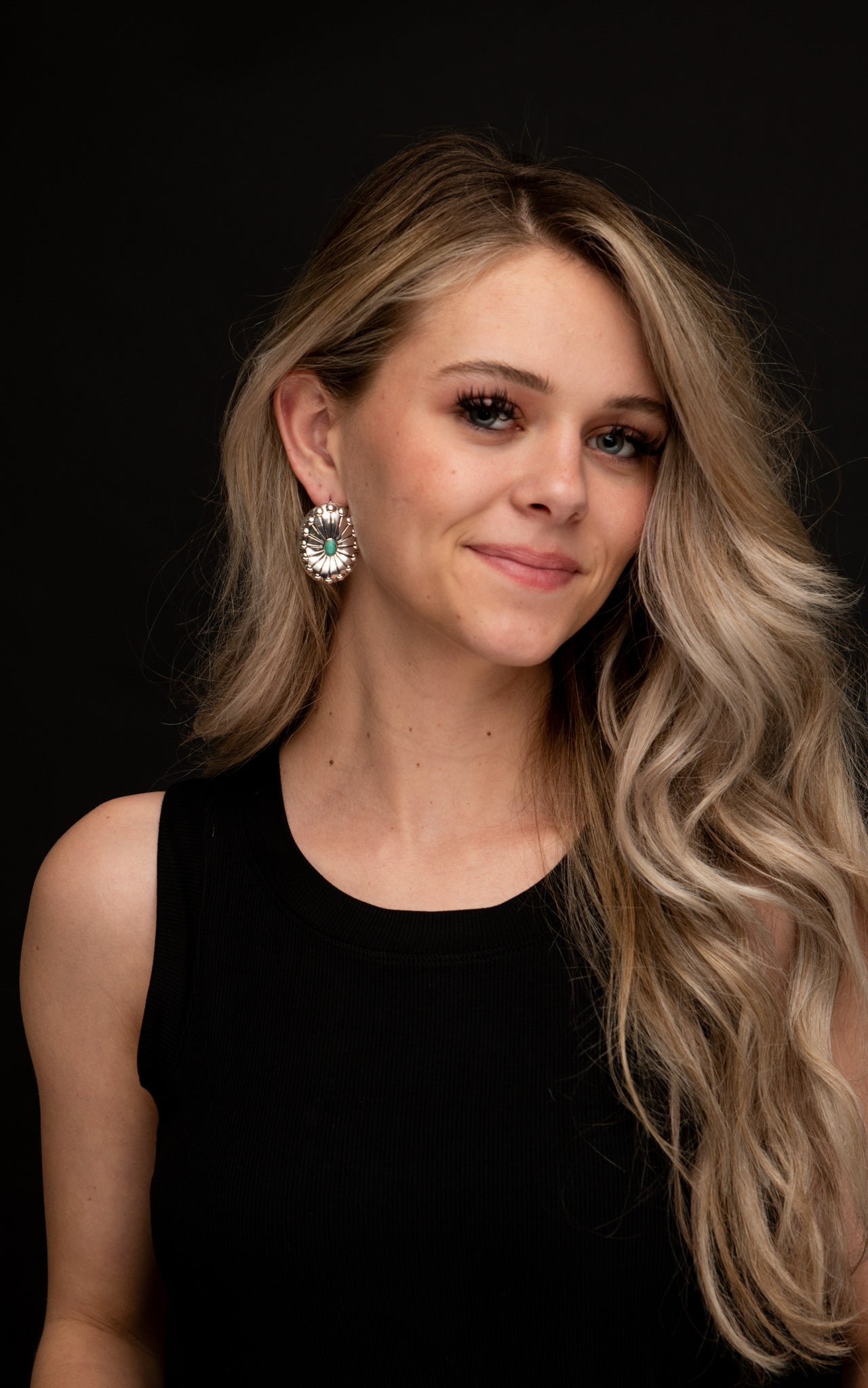 Burnished Silver Concho Earring with Turquoise Accent