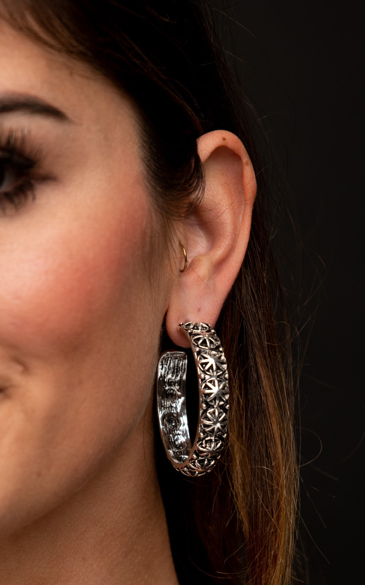 Silver Burst Concho Hoop Earring