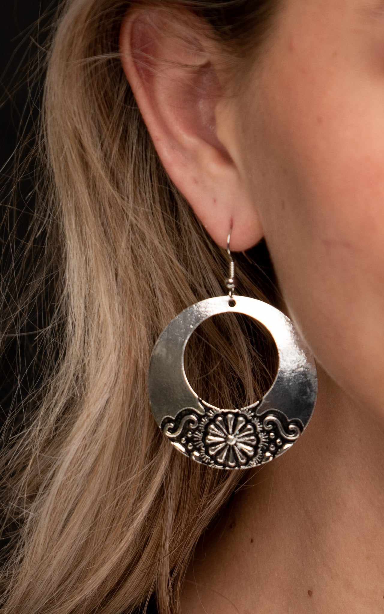 Silver Stamped Circle Earrings