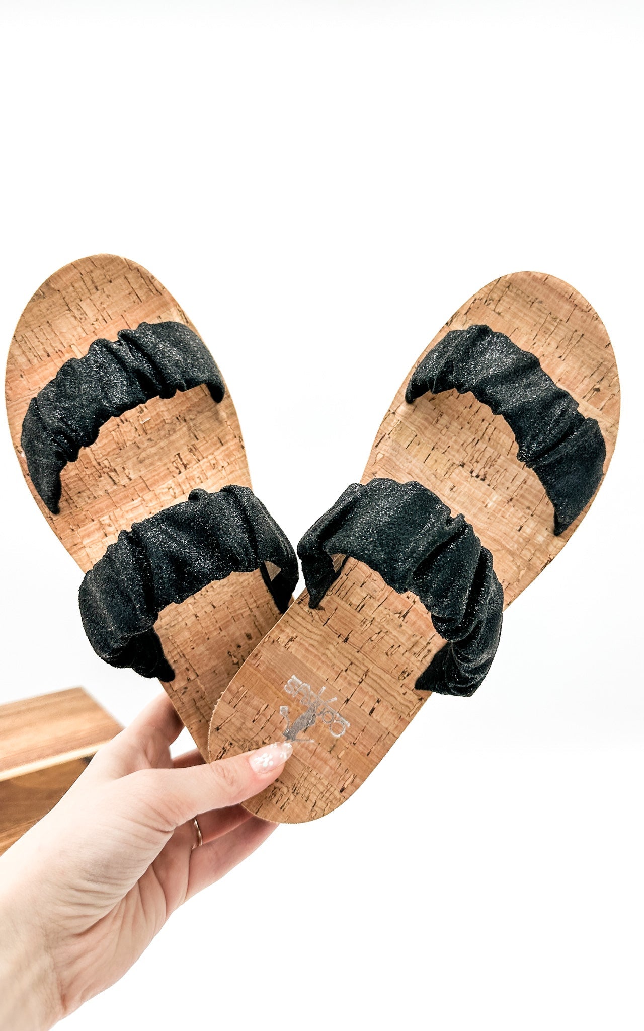Corkys Iced Tea Sandal in Black Metallic