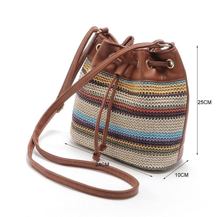 Vintage Bohemian Bucket Bag in Brown