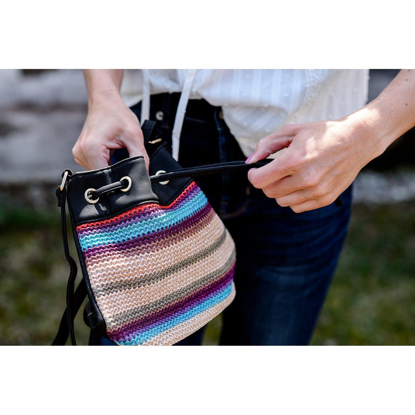 Vintage Bohemian Bucket Bag in Black