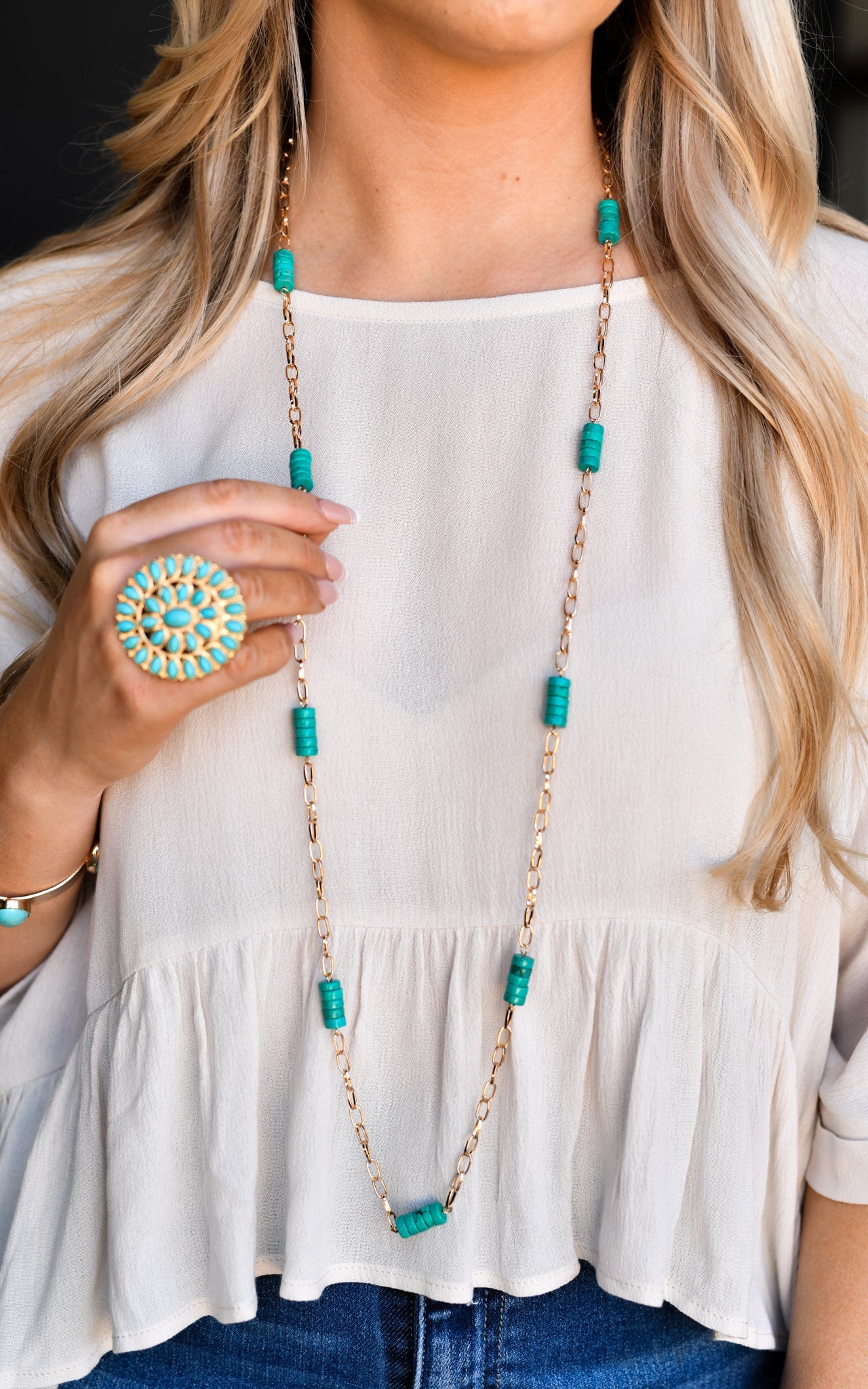 Multi Way Chain Link Necklace with Turquoise Accents